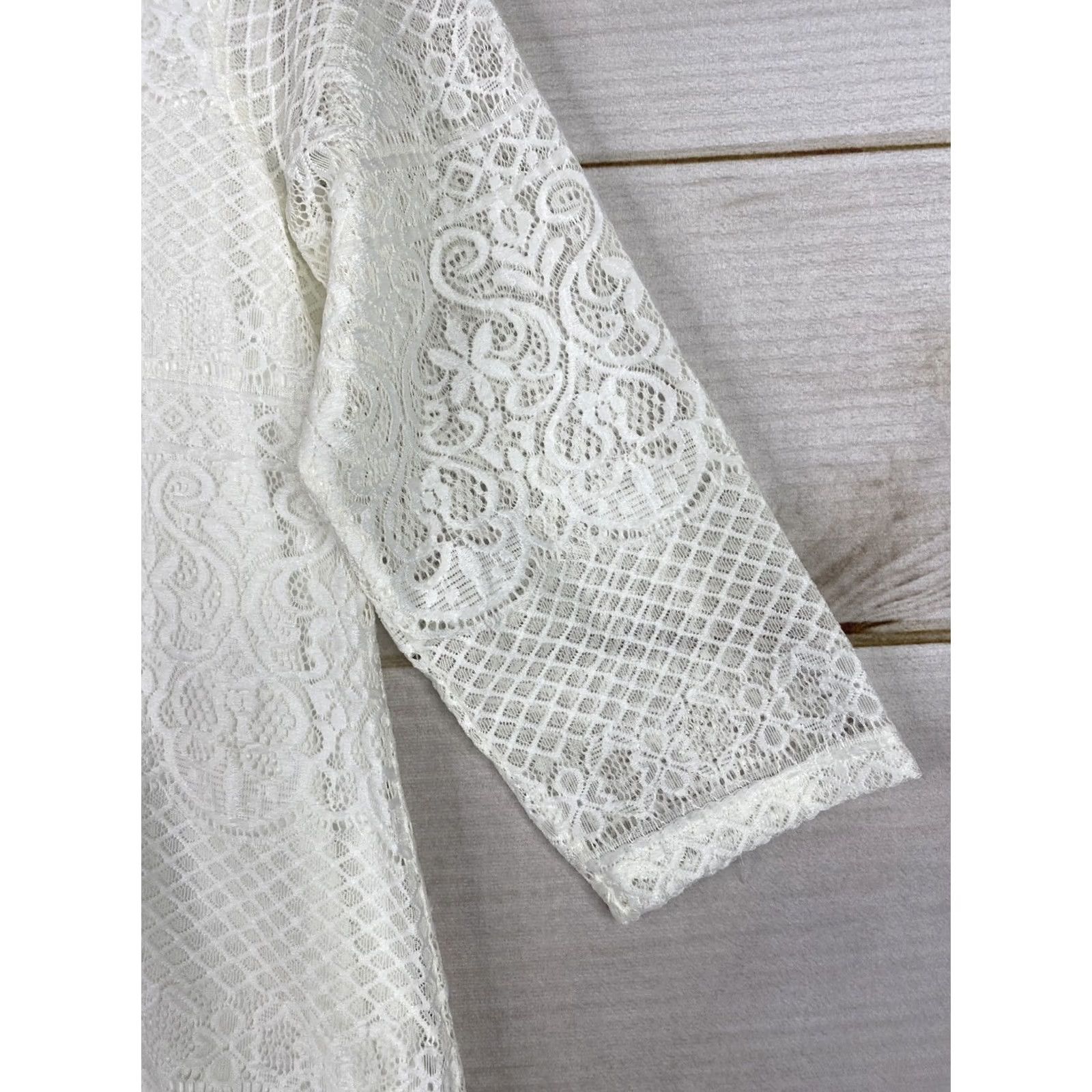 JM Collection JM Collection White Lace Studded Scoop Neck 3/4 Sleeve Blouse M Womens Regular Size Stretch Knit Top Size M / US 6-8 / IT 42-44 - 4 Thumbnail