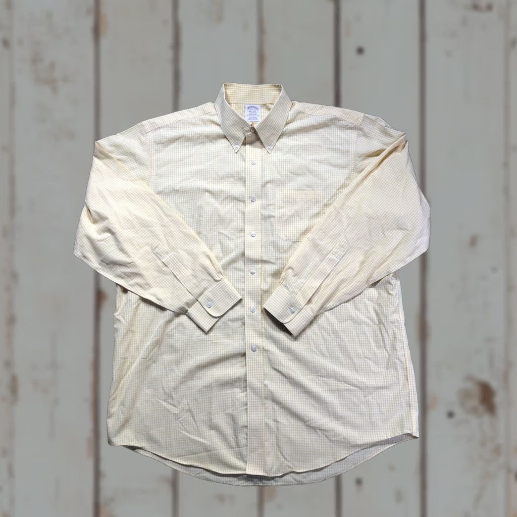 Brooks Brothers Brooks Brothers Madison Shirt Mens 17.5 34/35 Yellow Gingham Non Iron Supima Dress Shirt Button-Down Collar 100% Cotton Size US XXL / EU 58 / 5 - 1 Thumbnail