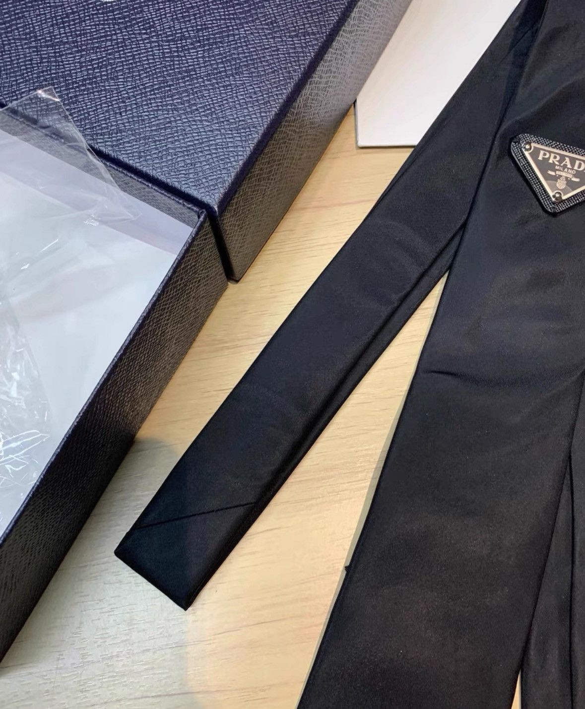 Prada Prada Black Linen Tie with Tag-2506 Size ONE SIZE - 6 Thumbnail
