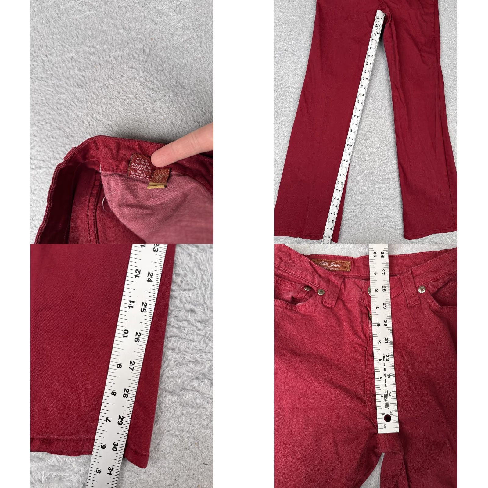 Denime Mu Jeans Womens Jeans Bootcut Red 4 Mid Rise Stretch Denim 31 Inseam 5-Pocket Size 27" / US 4 / IT 40 - 8 Thumbnail
