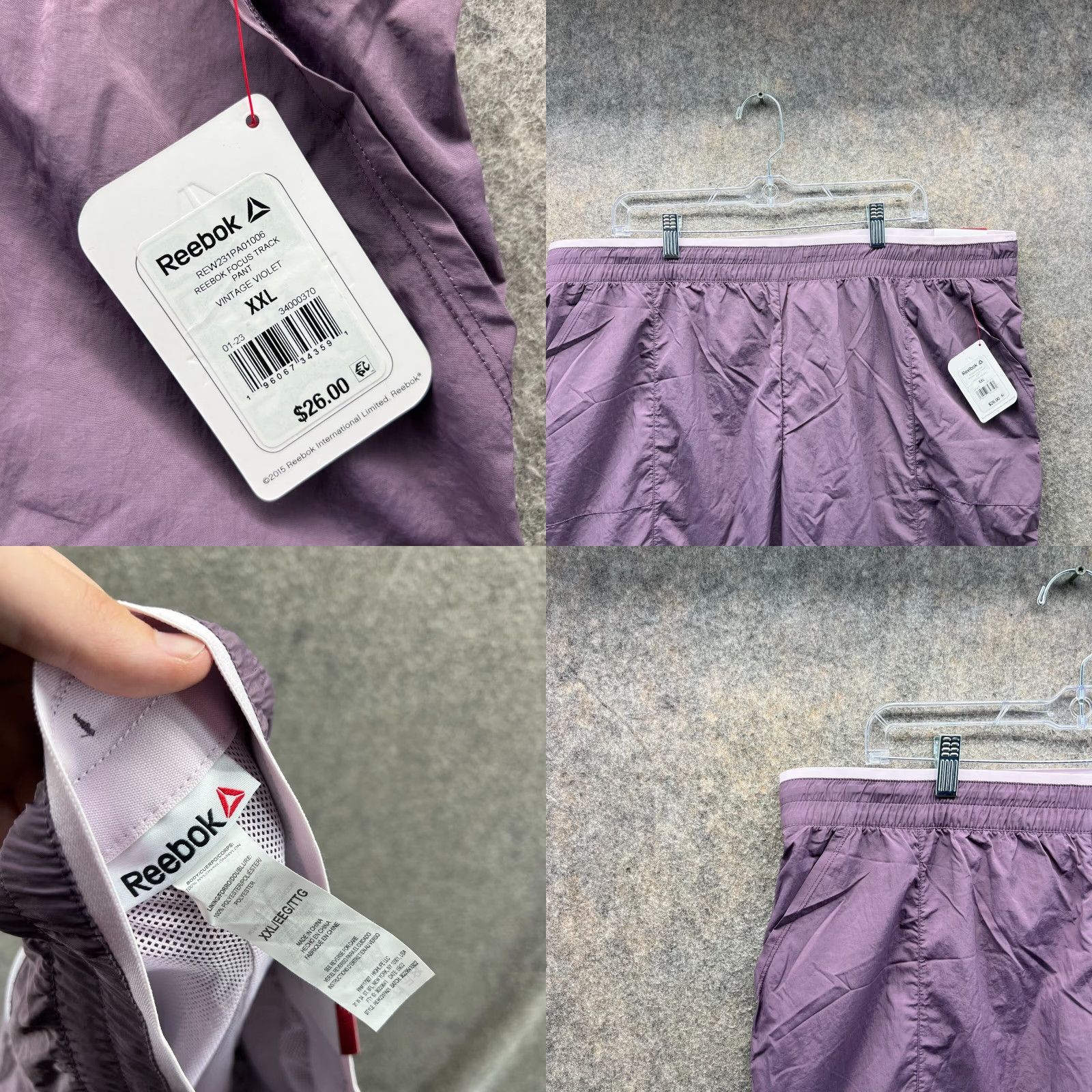 Reebok VINTAGE Reebok Pants Men 2XL Purple Focus Track Nylon Sweat Cuffed New Size US 39 - 8 Thumbnail