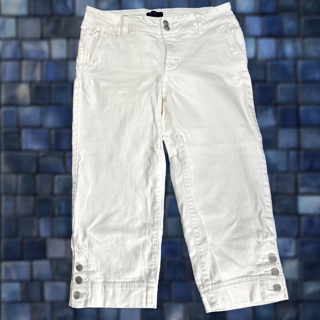 NYDJ NYDJ Womens Size 6 White Cotton Blend Stretch Crop Button Jeans Size 28" / US 6 / IT 42 - 1 Thumbnail