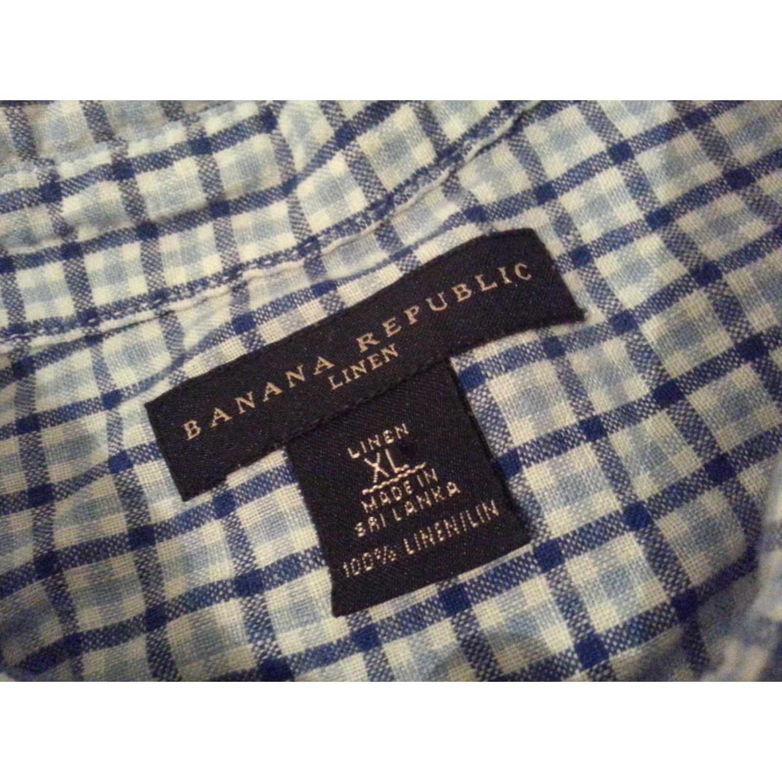 Banana Republic Mens Banana Republic Linen Dress Shirt XL Blue Plaid Button Size 46R - 4 Thumbnail