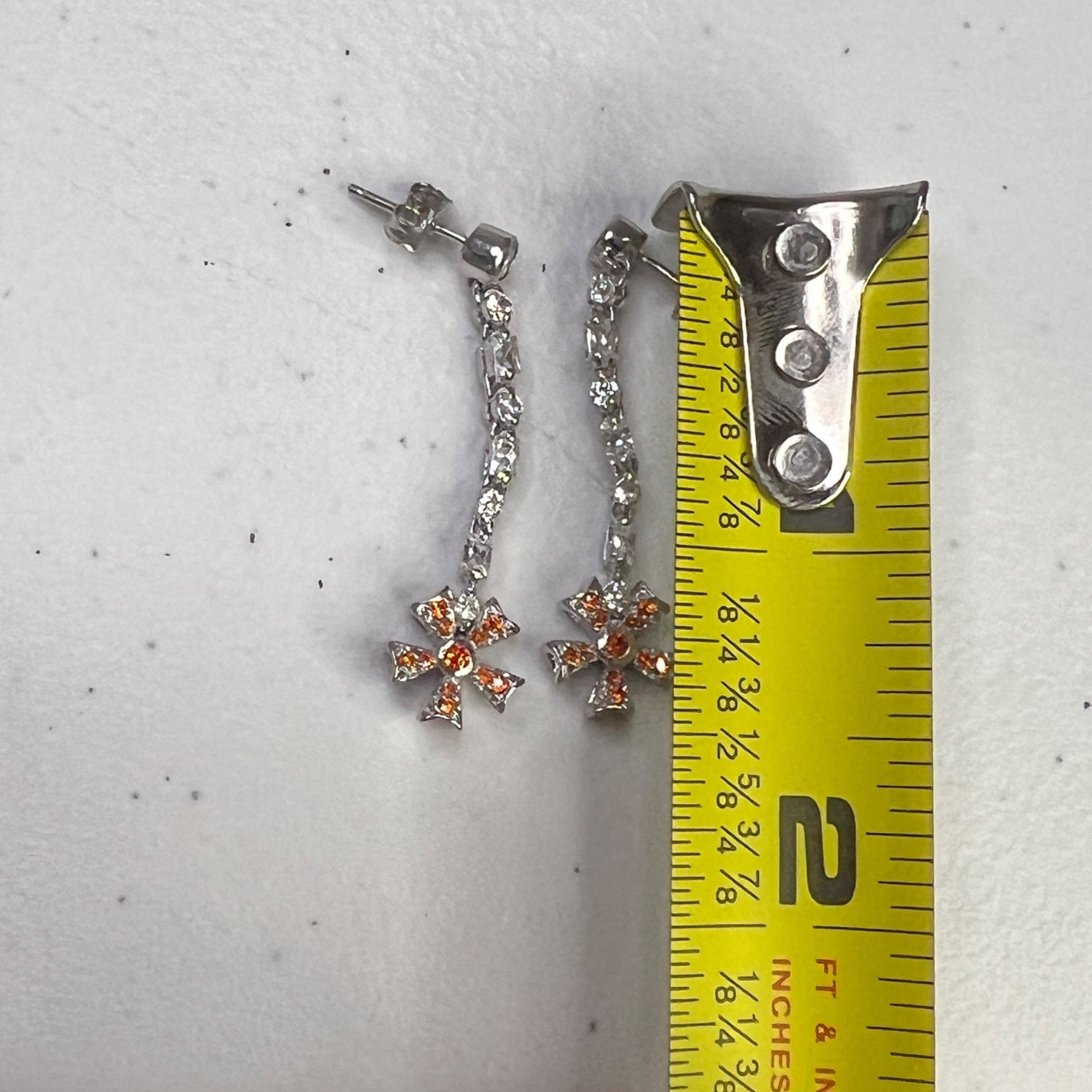 Designer Sterling Silver Drop Earrings With Orange Gemstone Floral Size ONE SIZE - 7 Thumbnail