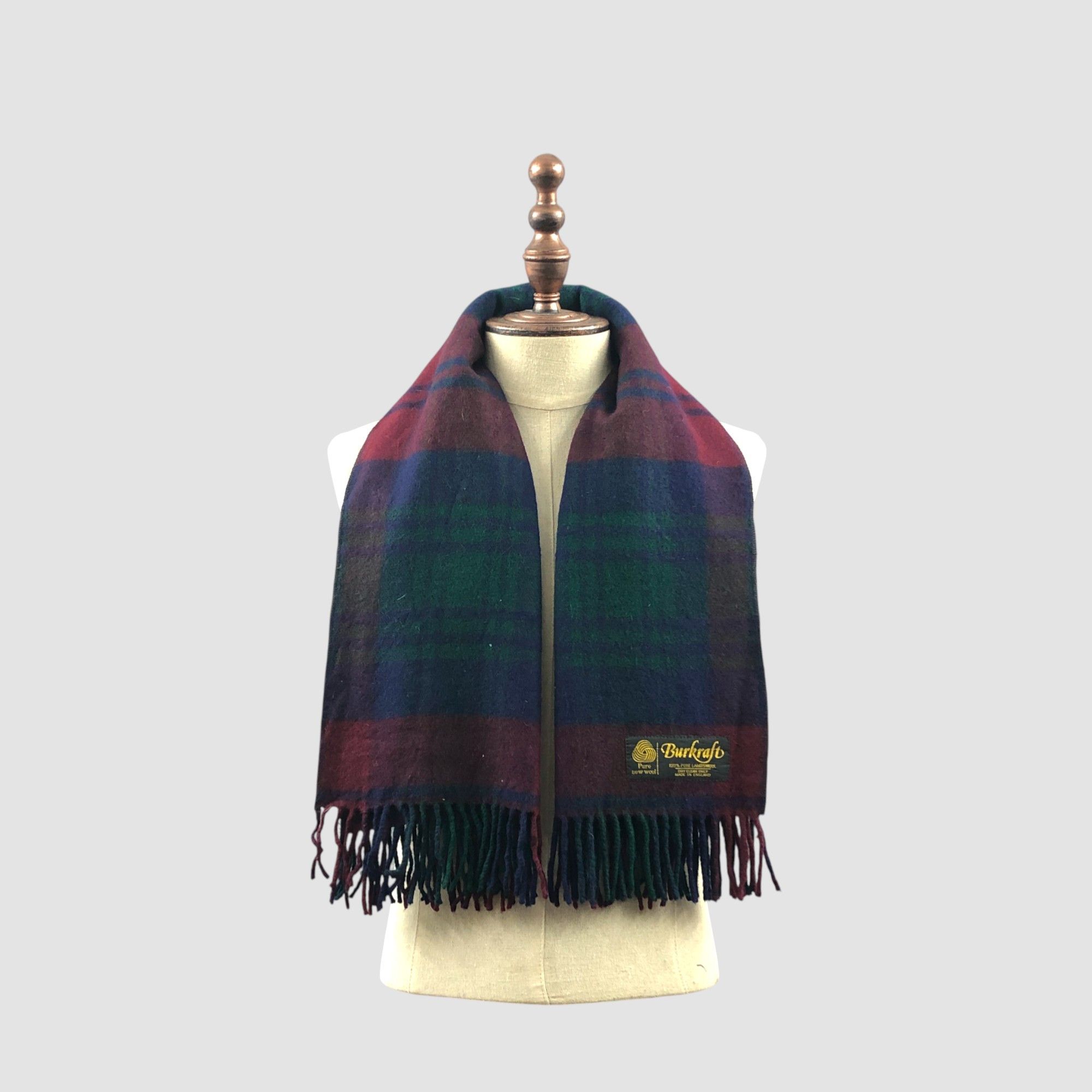 Japanese Brand Vintage Burkraft Scarf Muffler Wool Stole Wrap Plaid Scarves Size ONE SIZE - 1 Thumbnail