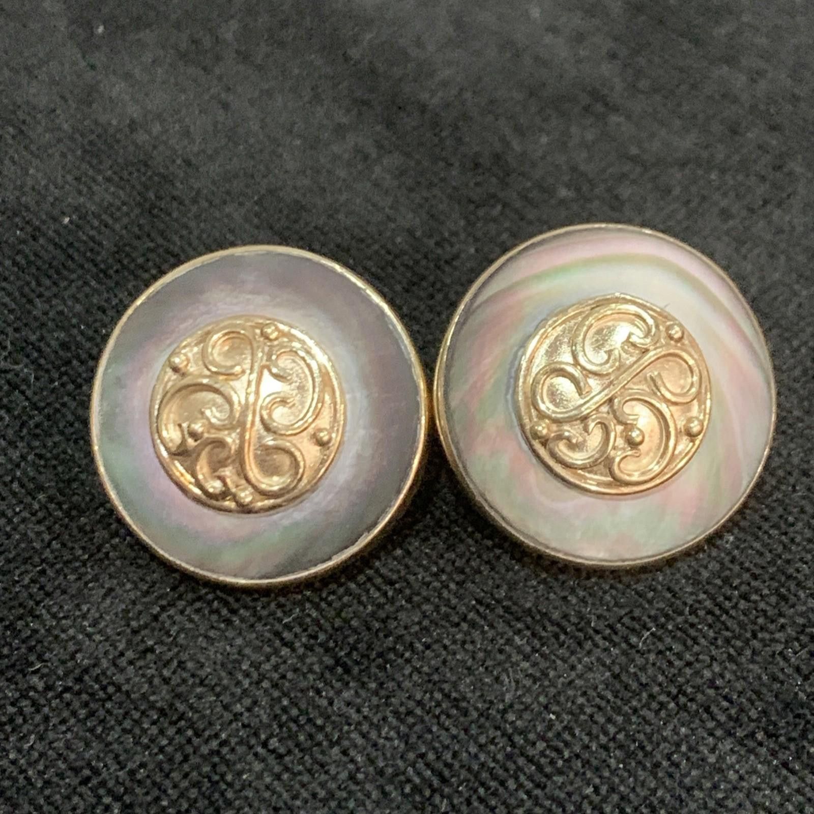 Unknown London Vintage 925 Silver, Black Mother of Pearl Earrings, 7/8” Size ONE SIZE - 2 Thumbnail
