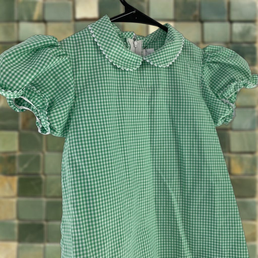 Vintage VINTAGE Fischel by Johnston Green White Gingham Pinafore Dress Girls 26" Chest Waist 14.25" Length 22.5" 1990s Size ONE SIZE - 1 Thumbnail