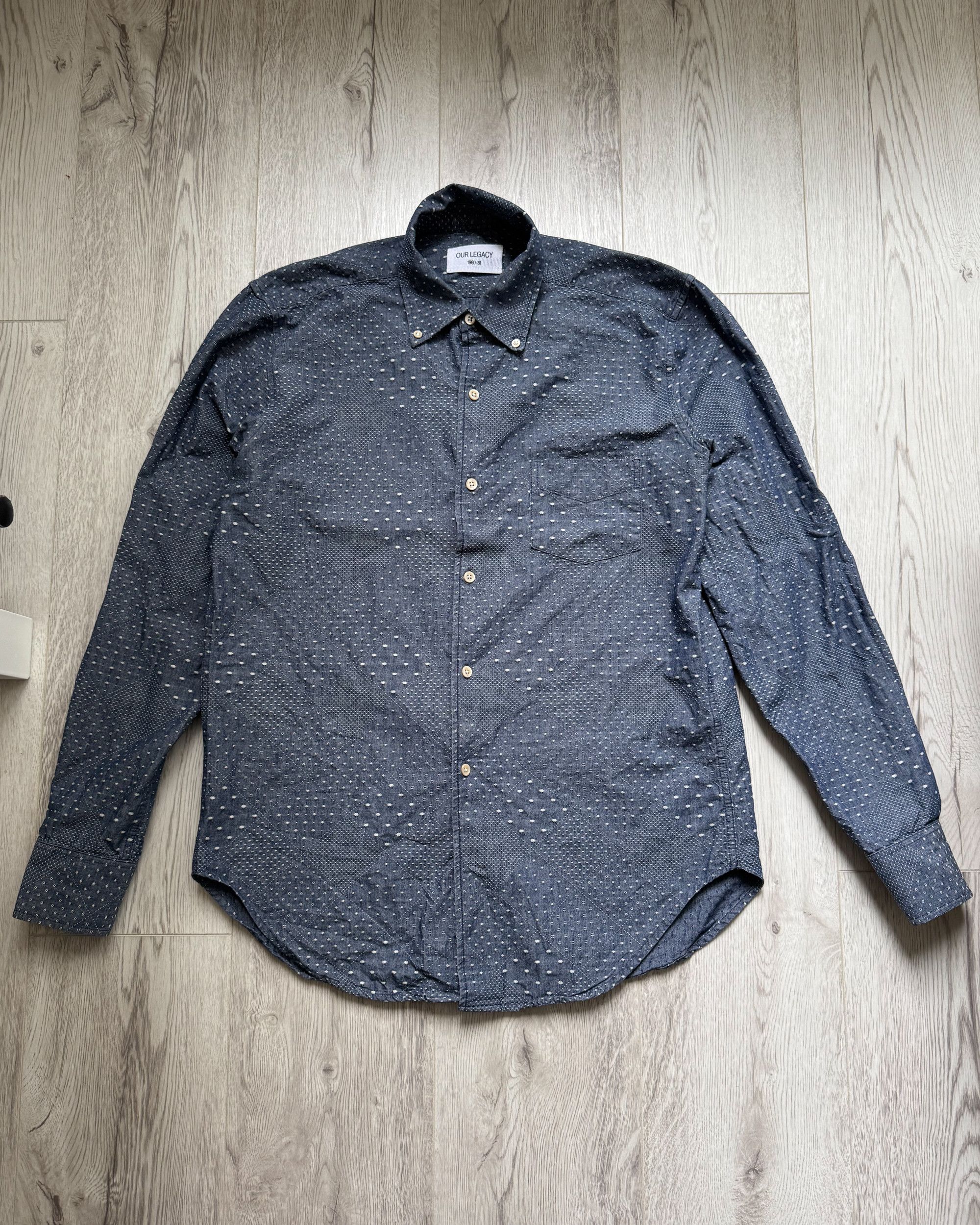Our Legacy Japanese Cotton Polka Dot Jacquard Indigo Blue Shirt Size US M / EU 48-50 / 2 - 1 Thumbnail
