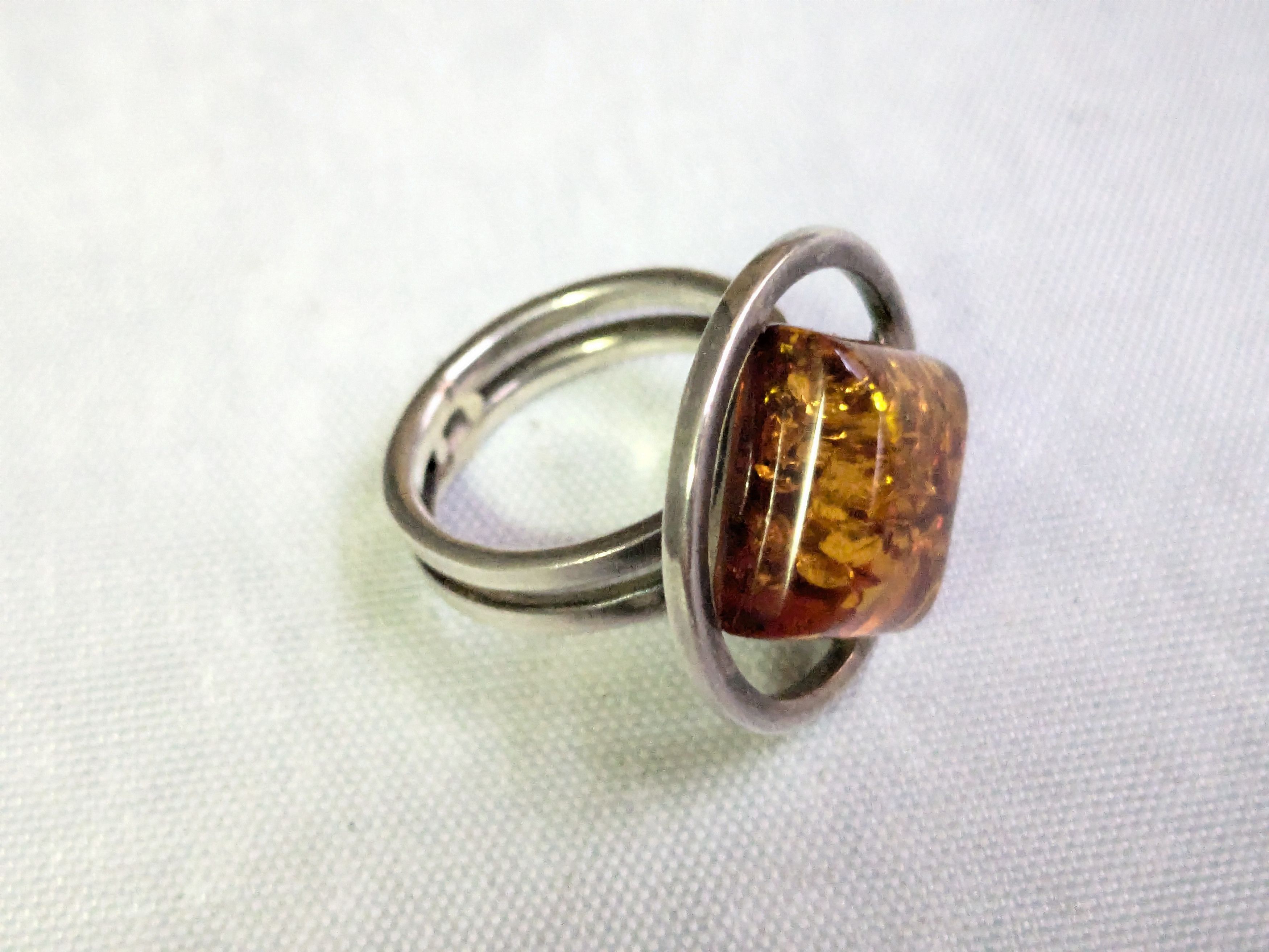 Jewelry Sterling Silver Ring Orange Amber 6.5 Square Round Size ONE SIZE - 7 Thumbnail