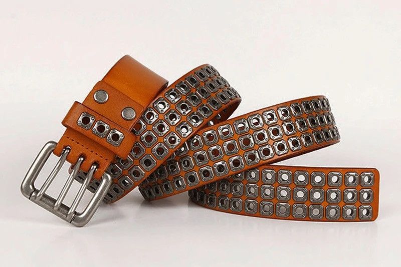 Leather × Vintage Heavy Metal Cowboy Punk Belt Size ONE SIZE - 2 Thumbnail