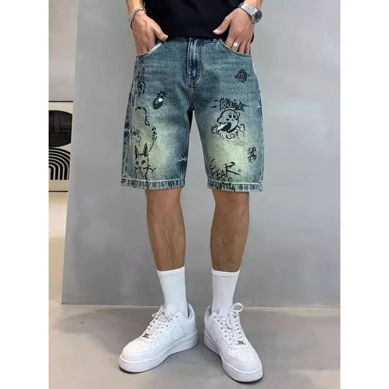 Japanese Brand × Jean Retro graffiti printed denim shorts Size US 32 / EU 48 - 2 Thumbnail