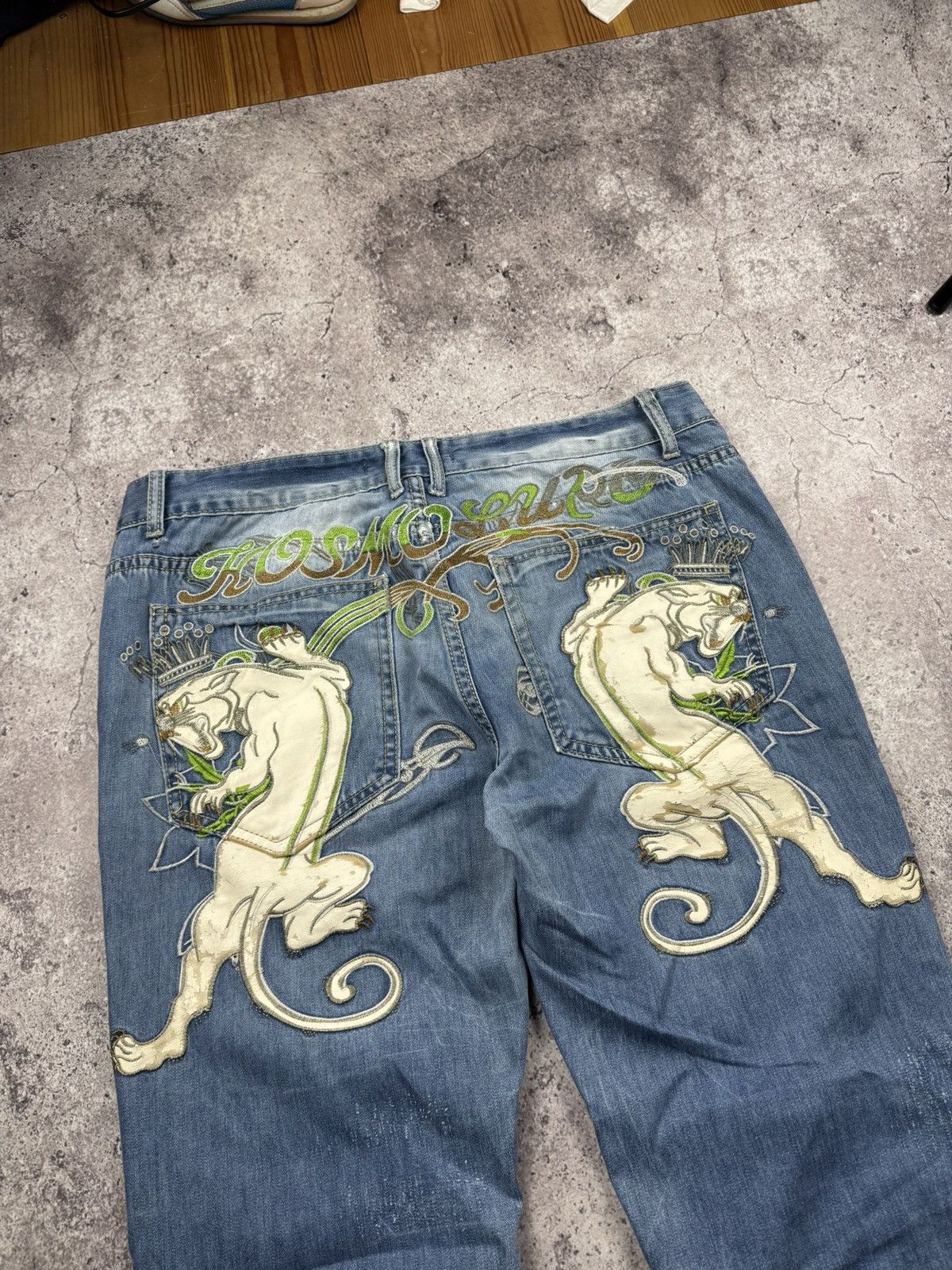 Japanese Brand Y2K Kosmo Lupo Jeans Panther Logo Back Washed Denim Ed Hardy Size US 36 / EU 52 - 8 Thumbnail