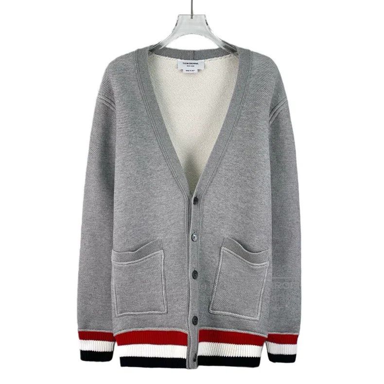 Thom Browne Thom Browne Light gray striped cotton cardigan Size US XS / EU 42 / 0 - 1 Thumbnail