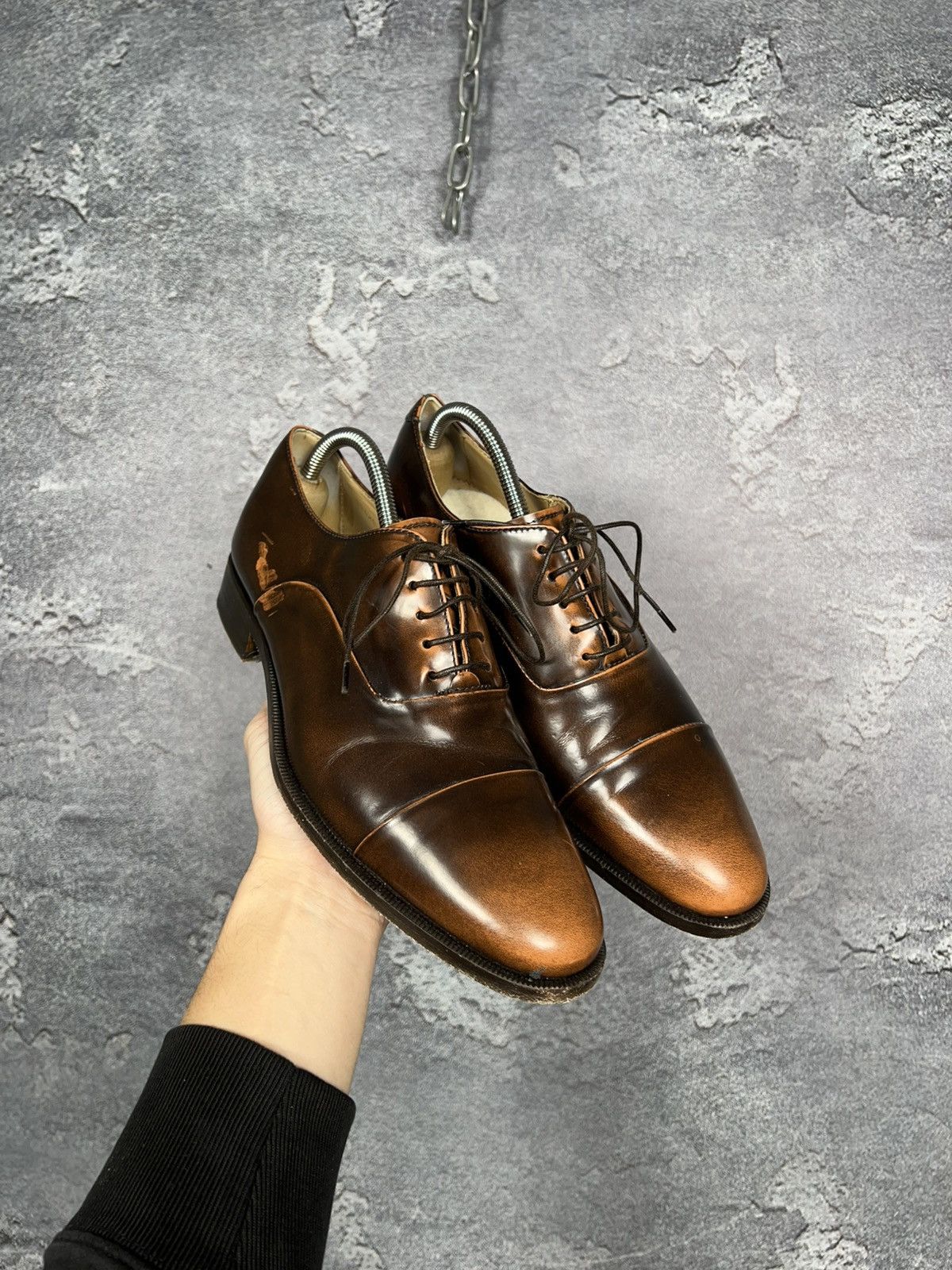 Scarosso Brown Leather Casual Oxford Shoes Size 41