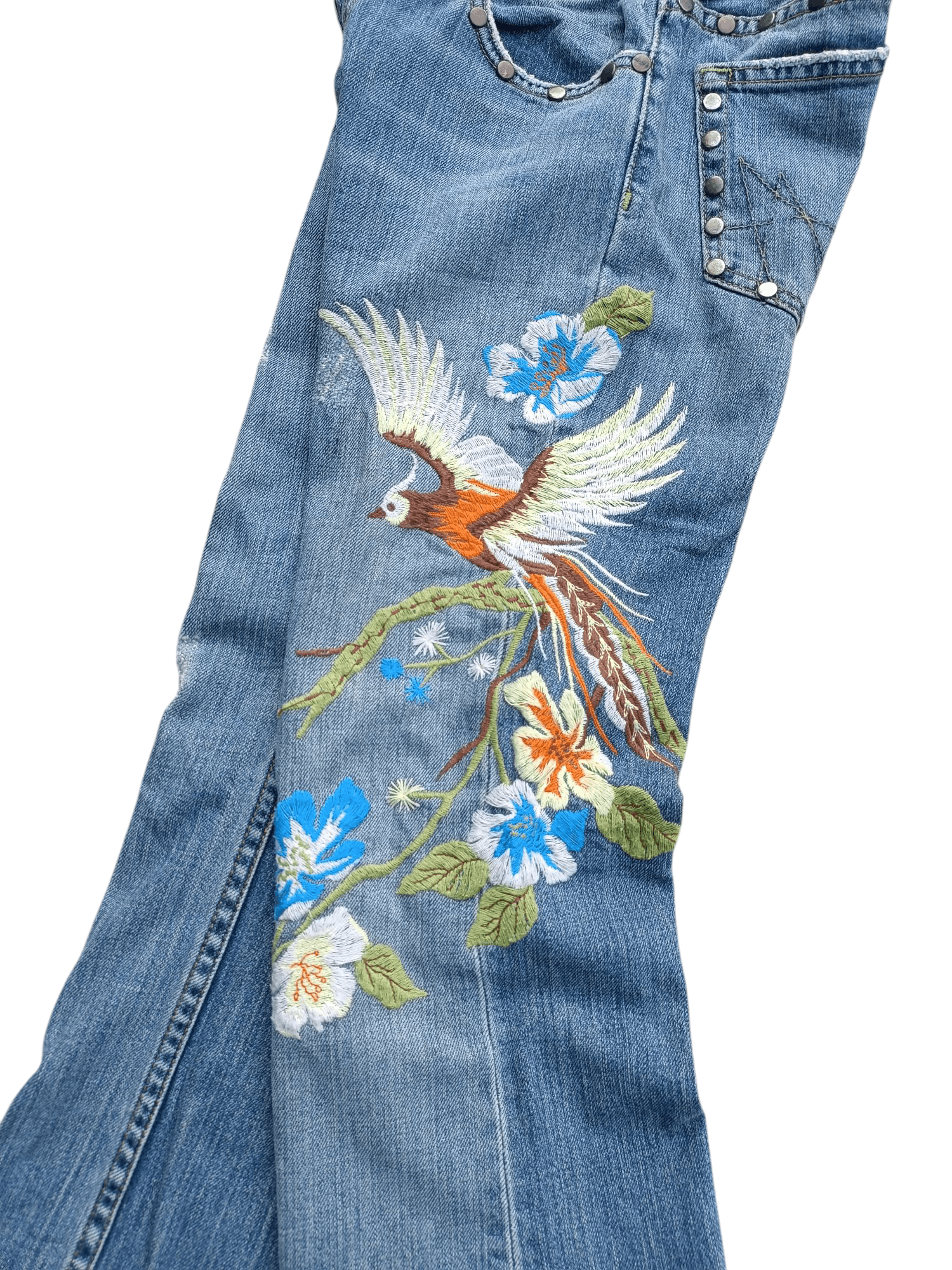 Other FLARED Allen B. Distresed Embroidered Rare Design Jeans E233 Size 26" / US 2 / IT 38 - 10 Thumbnail