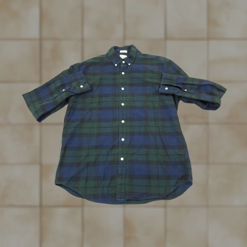 J.Crew VINTAGE J.CREW Shirt Mens Large Green Blue Black Watch Plaid Cotton Oxford 90s Slim Fit Size US L / EU 52-54 / 3 - 1 Thumbnail