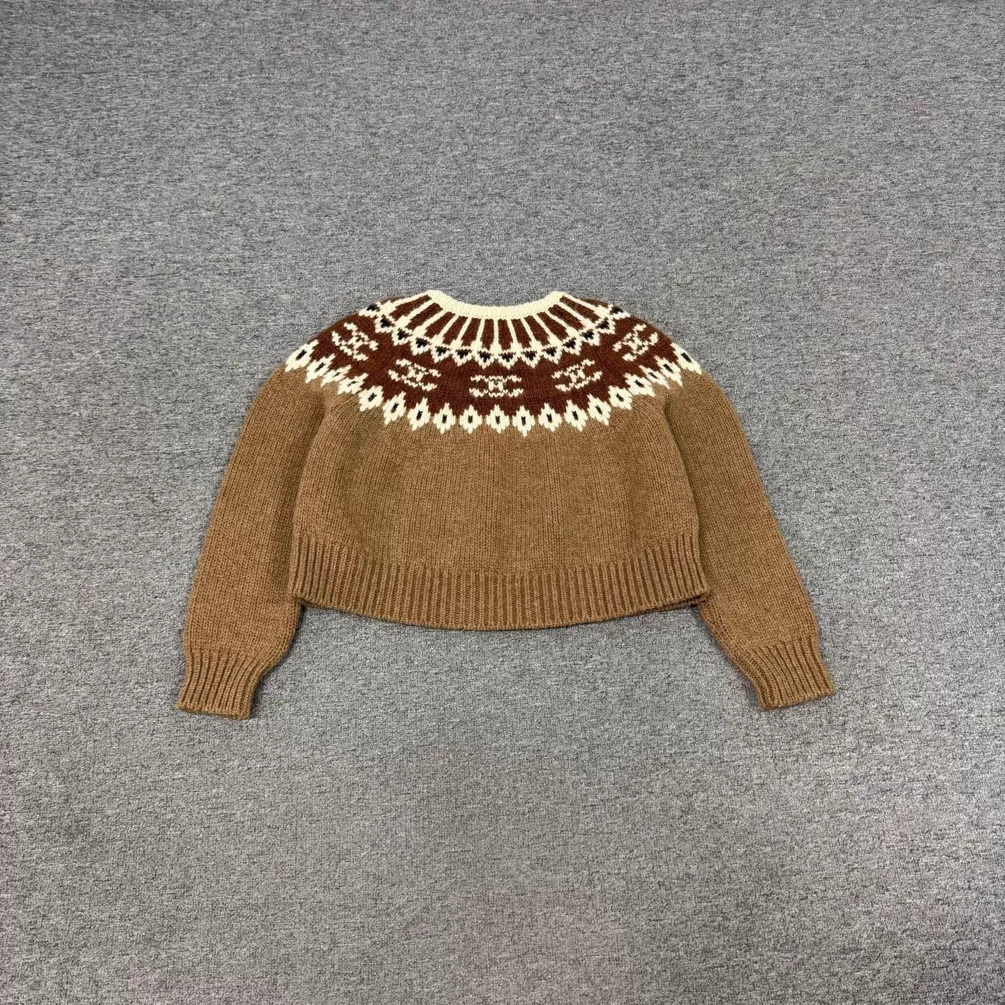 Celine Celine Caramel Fair Isle Crew Short Sweater XS Size XS / US 0-2 / IT 36-38 - 2 Thumbnail