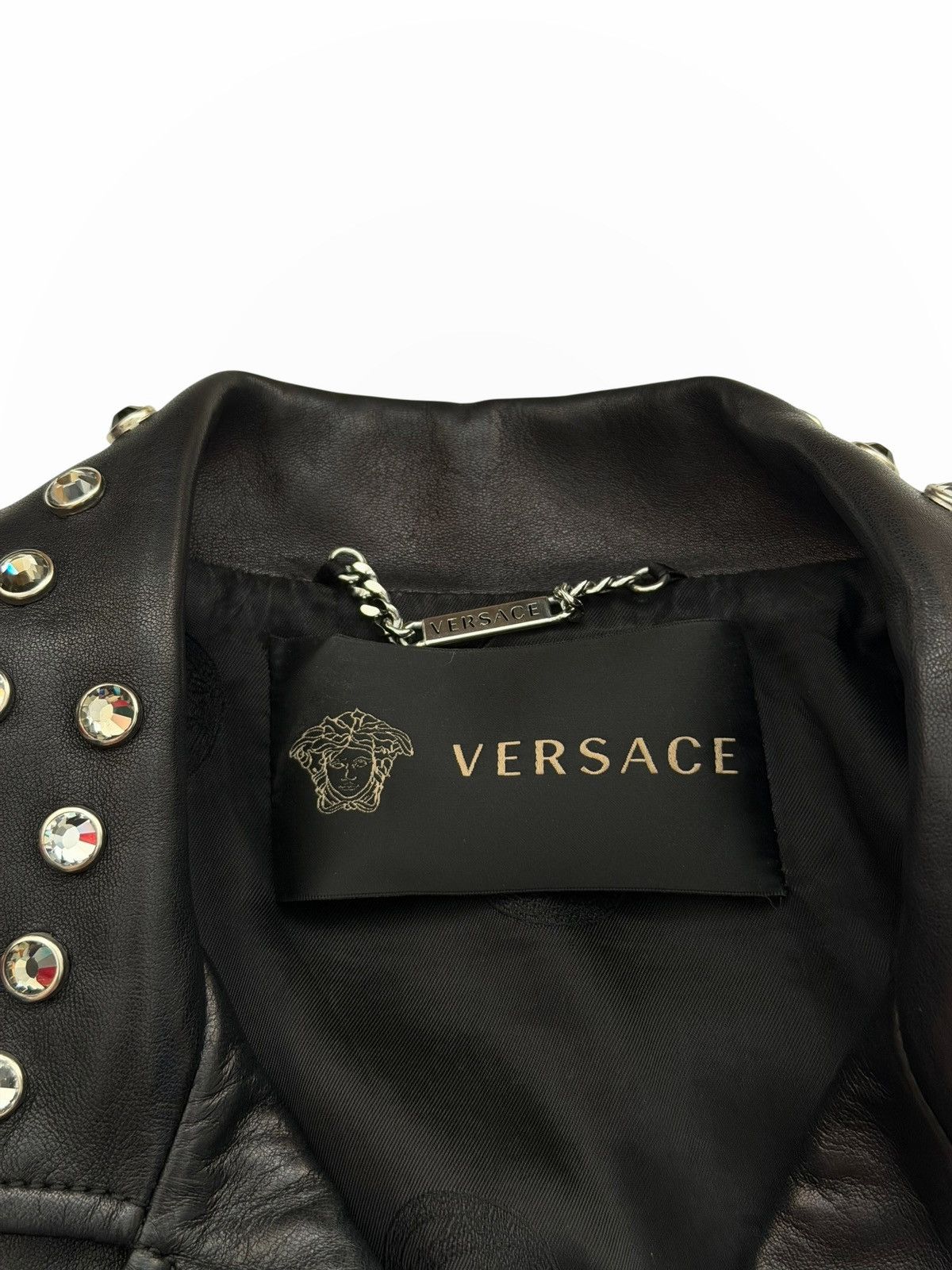 Versace $6,825 Crystal Studded Leather Motorcycle Biker Jacket Size M / US 6-8 / IT 42-44 - 4 Thumbnail