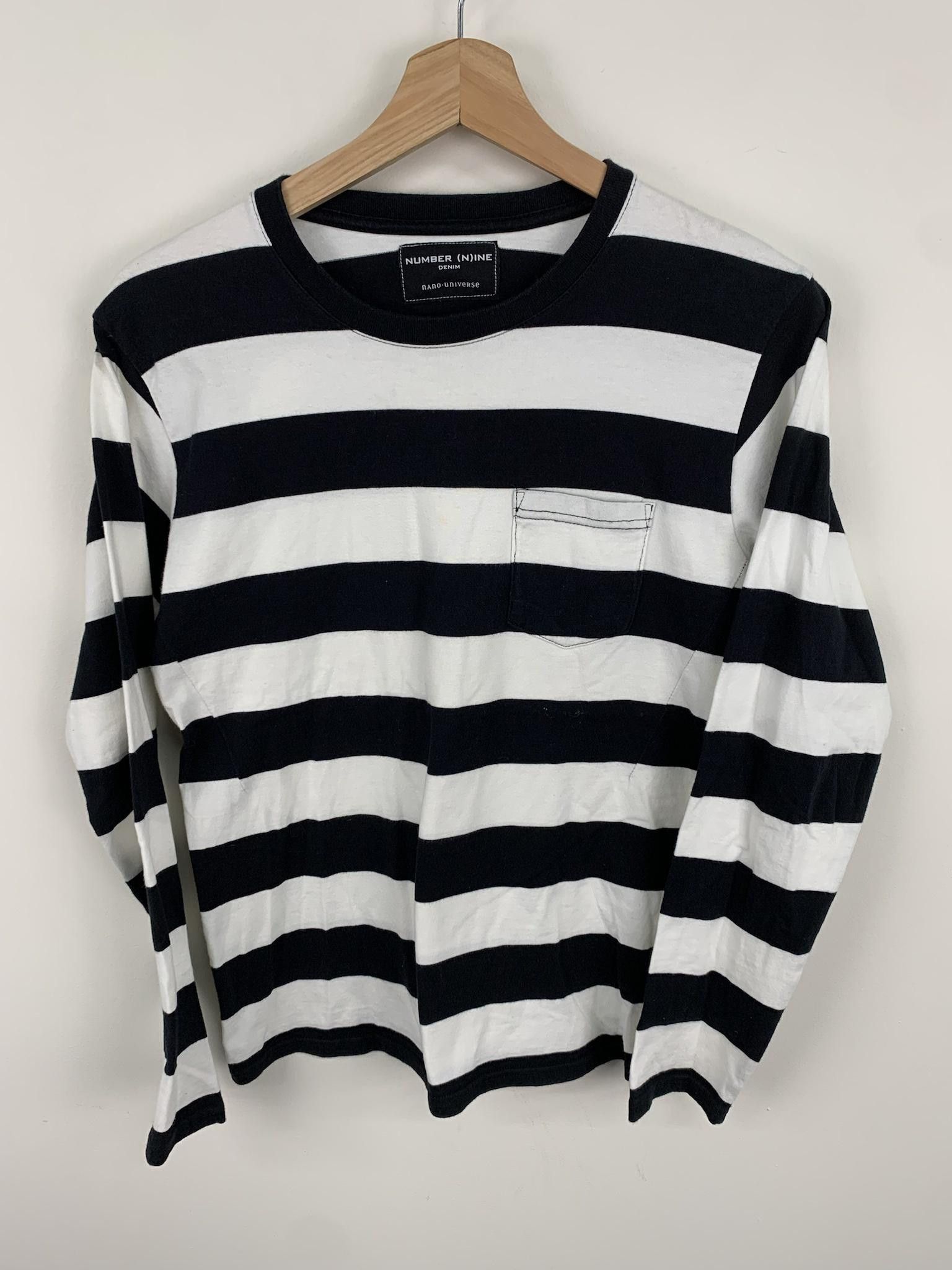 image of Number (N)Ine X Nano Universe Striped Longsleeve Pocket Tee in Black, Men's (Size Small)