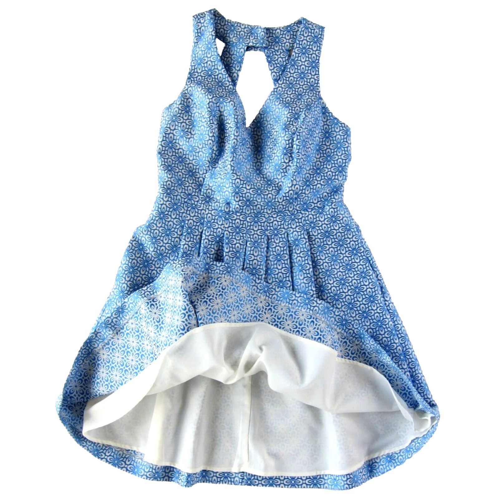VINTAGE Banana Republic Blue White Floral Sleeveless V-Neck Pleated Halter  Dress 2P - smknbbu.sch.id