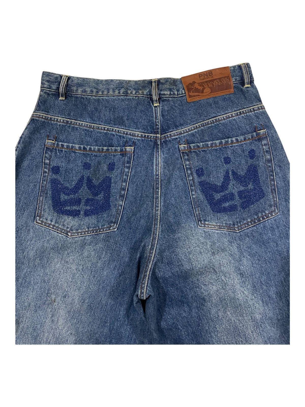 Eminem × Fubu × JNCO Y2K Eminem PNB Nation Embroidery Pockets Hip Hop Baggy Jeans Size US 34 / EU 50 - 4 Thumbnail