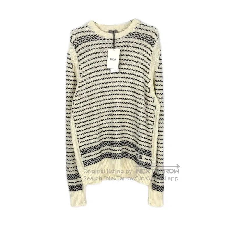 Dior Dior Beige twill striped letter logo sweater Size US L / EU 52-54 / 3 - 1 Thumbnail