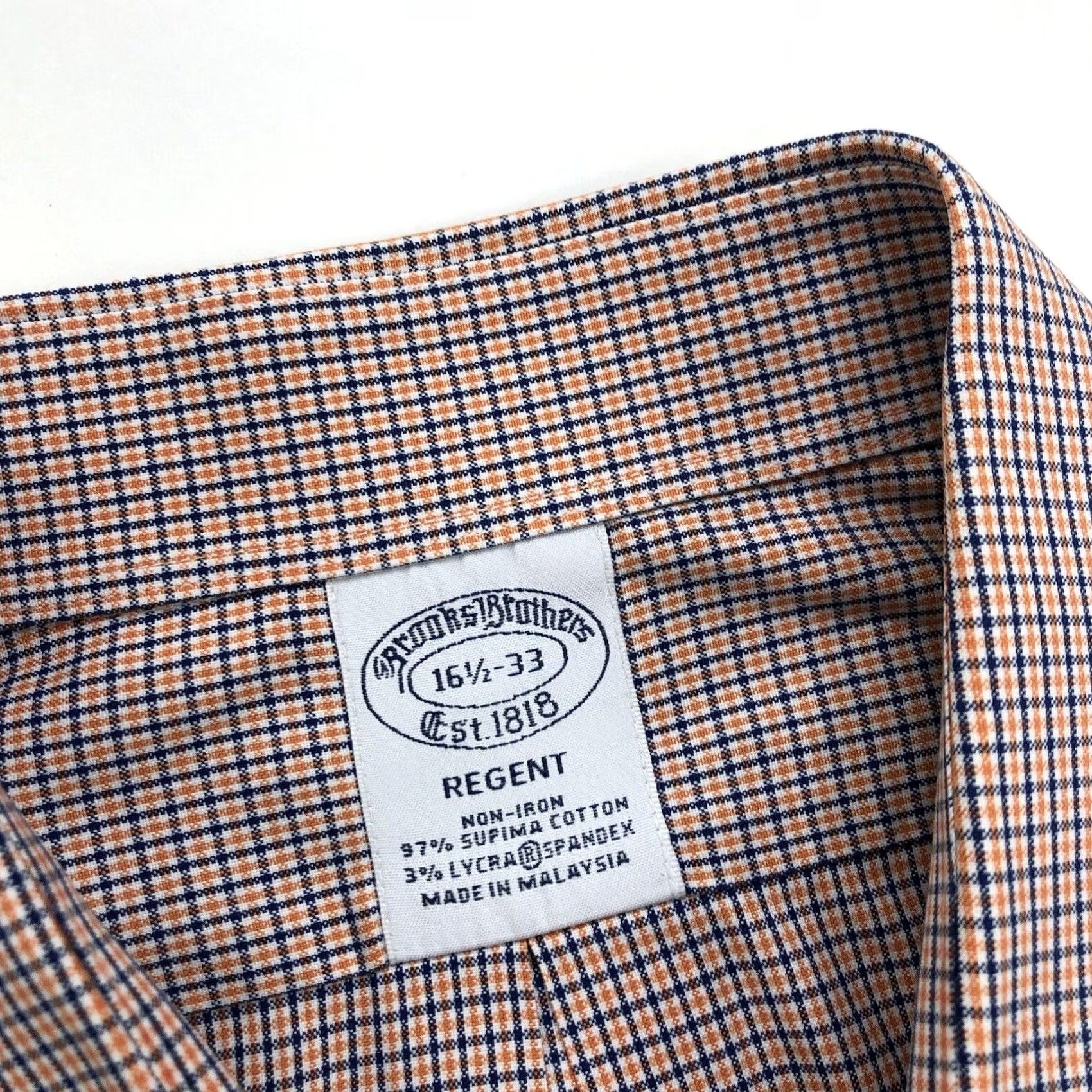 Brooks Brothers Brooks Brothers REGENT Dress Shirt LS 16.5 / 33 Non-Iron Supima Lycra Spandex Check Blue, Regular, Mens Size 46R - 3 Thumbnail