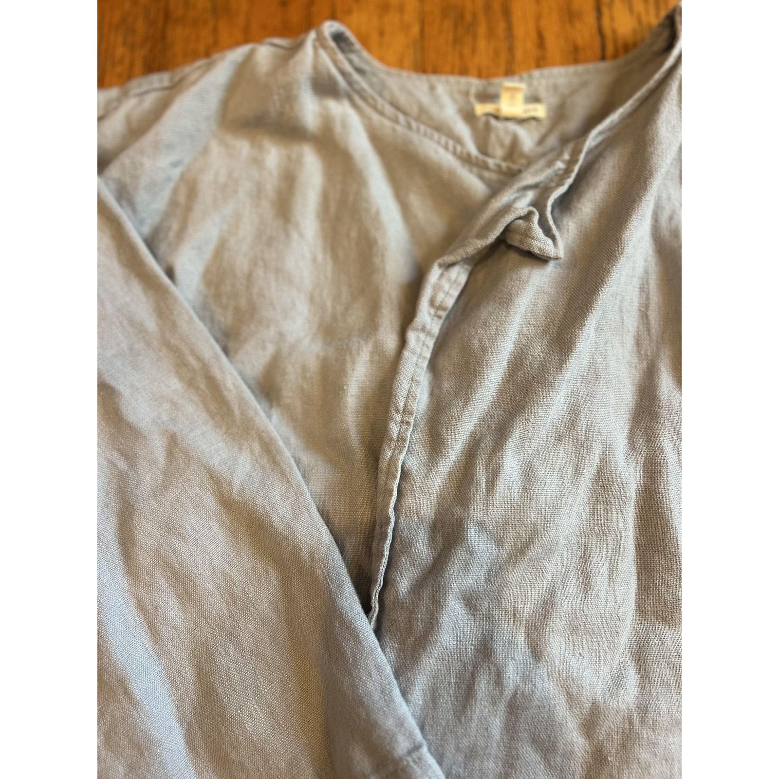 Eileen Fisher Eileen Fisher Jacket Medium Gray Linen Open Front Collarless Size M / US 6-8 / IT 42-44 - 3 Thumbnail