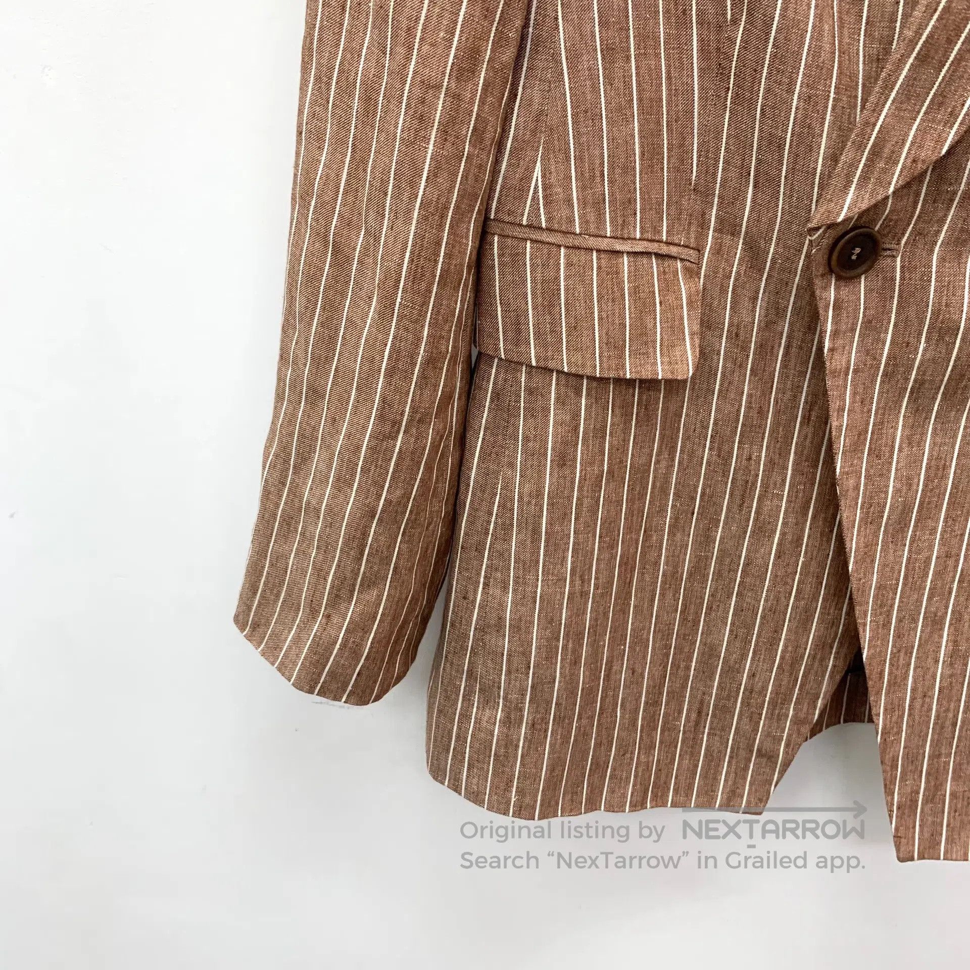Brunello Cucinelli Brunello Cucinelli Brown Vertical Stripe Linen Double Brea Size US XXS / EU 40 - 4 Thumbnail