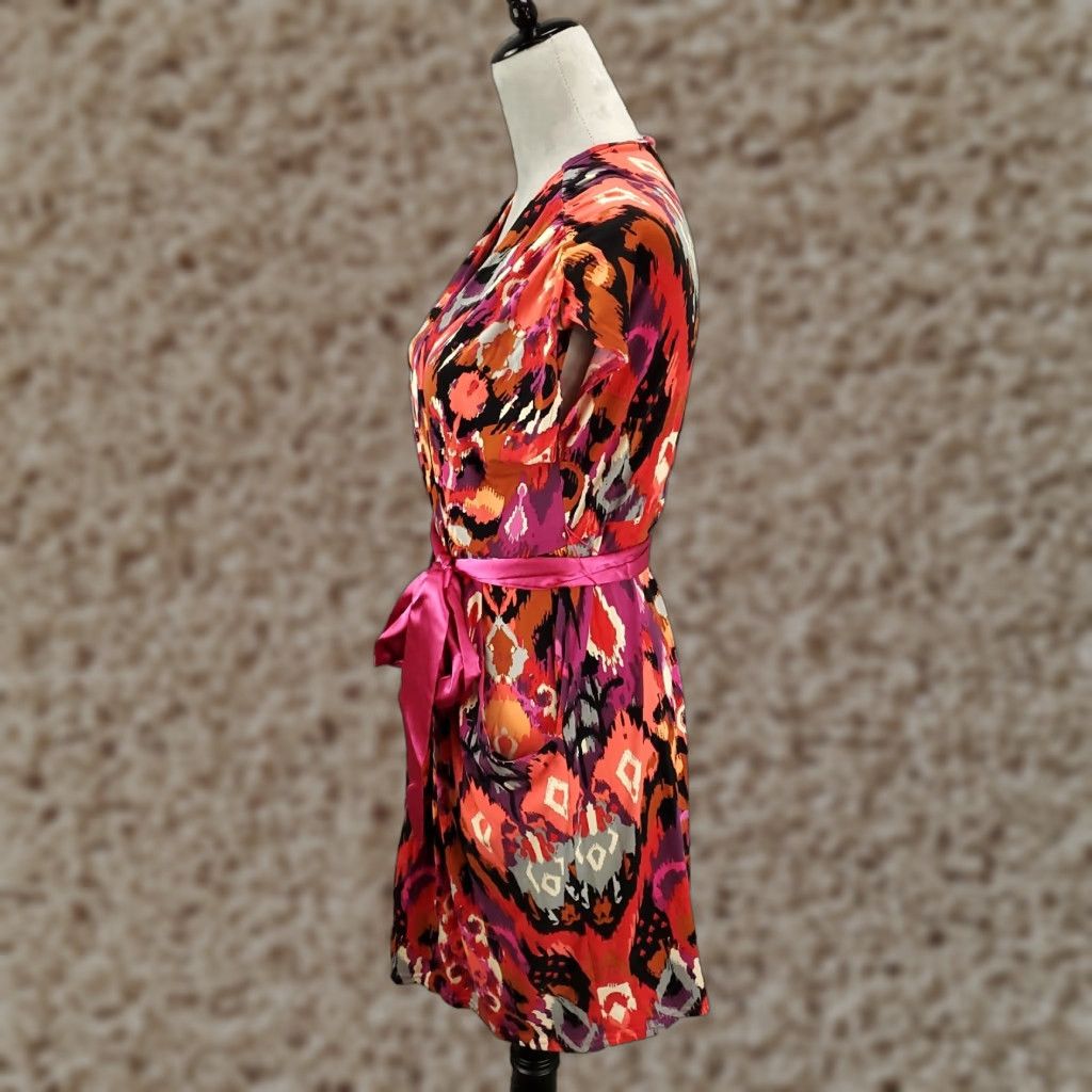 Anthropologie Uncle Frank Dress Womens S Belted Multi Print Geometric Short Sleeve V-Neck Polyester Spandex Mini Dress Size S / US 4 / IT 40 - 1 Thumbnail