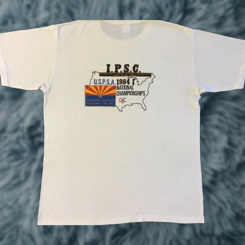 Vintage VINTAGE IPSC Faded Distress 80s Shooting Championship Shirt M White Graphic Tee Men Gun Army Biker Grunge Single Stitch USA USA Shirt Mens Size US M / EU 48-50 / 2 - 1 Thumbnail
