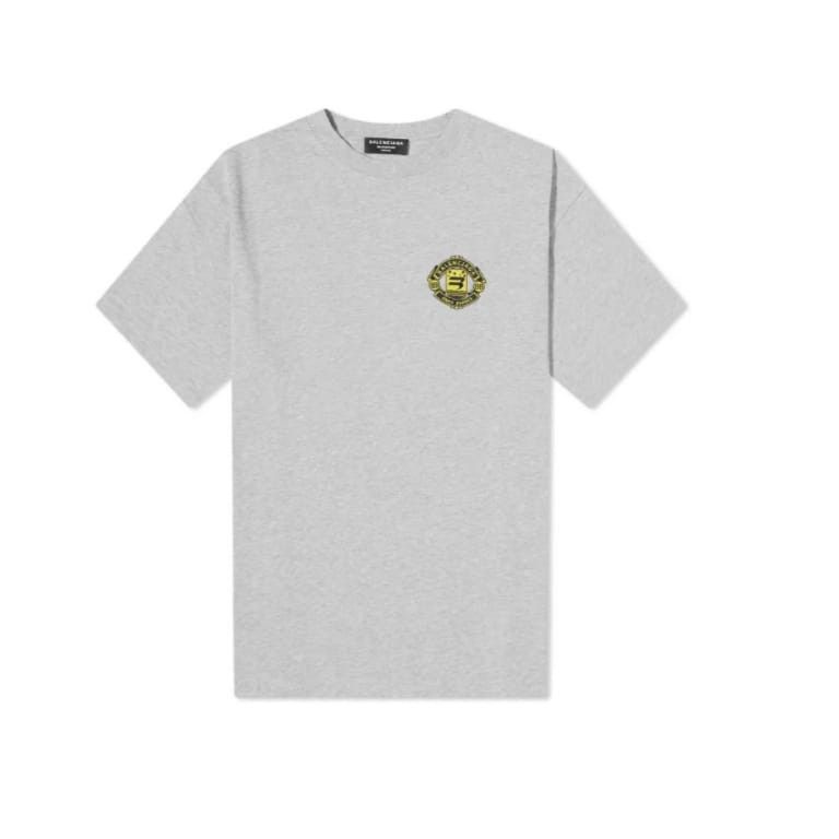 Balenciaga o1mle1024 Crest Logo T-Shirt in Heather Grey Size US L / EU 52-54 / 3 - 1 Thumbnail