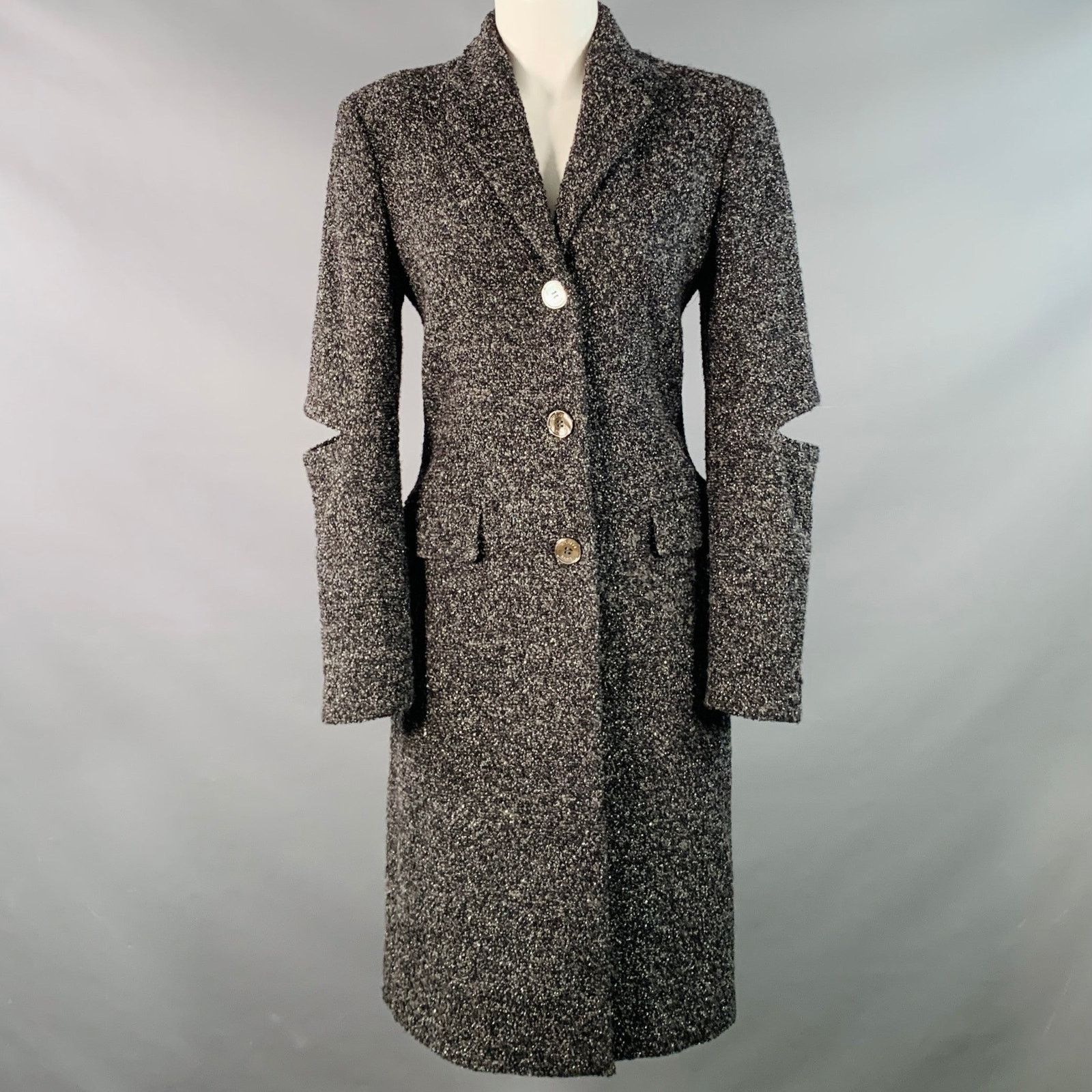 Michael Kors Size 4 Grey Black Silver Wool Blend Tweed Cutouts Coat Size S / US 4 / IT 40 - 1 Thumbnail