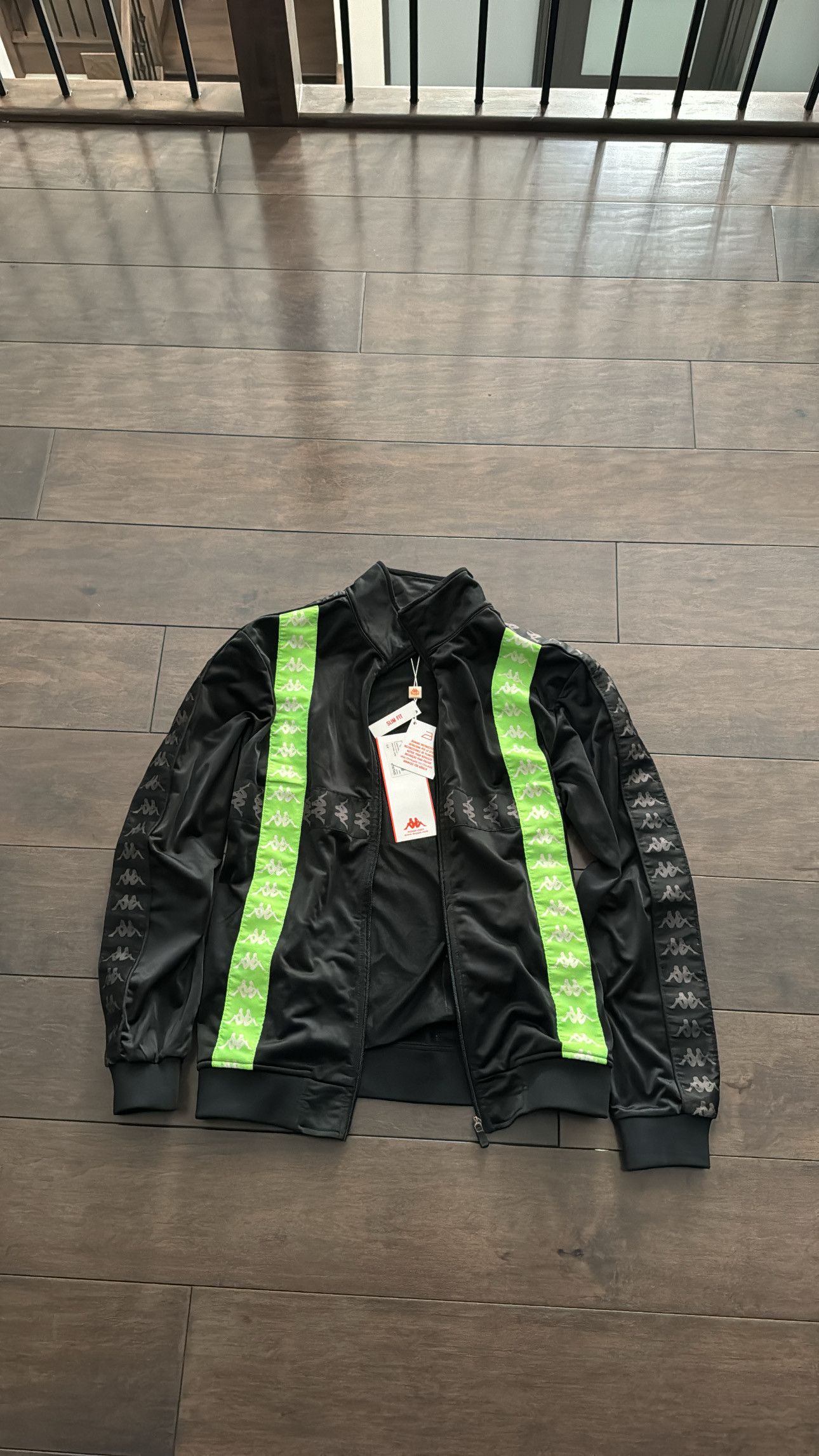 image of Kappa Tracksuit Set in Black/Neon Green, Men's (Size Large)