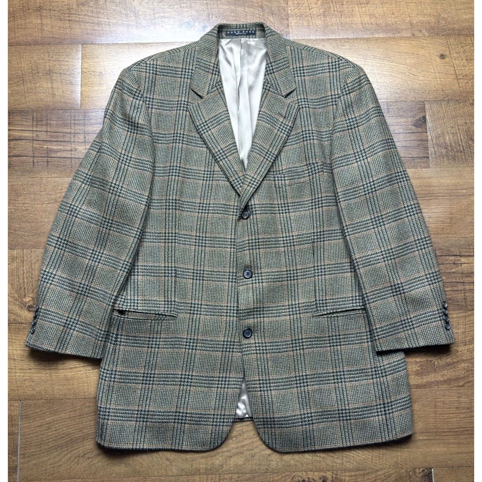 Hugo Boss VINTAGE Hugo Boss Blazer Jacket Houndstooth Plaid Wool 44R Mens Brown Wool USA Made Modern Fit Size 44R - 2 Thumbnail