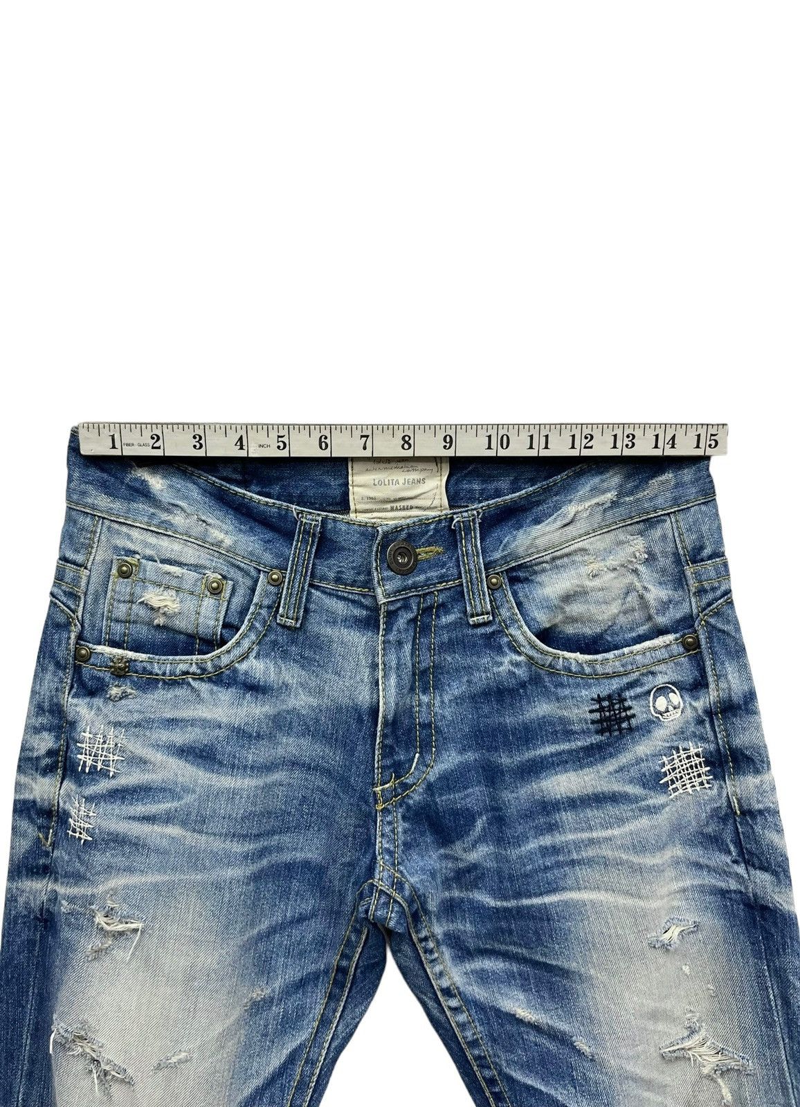 Lolita Jeans FYE🔥LOLITA Skull Embroidery Distressed Exotic Washed Denim Size US 29 - 18 Thumbnail