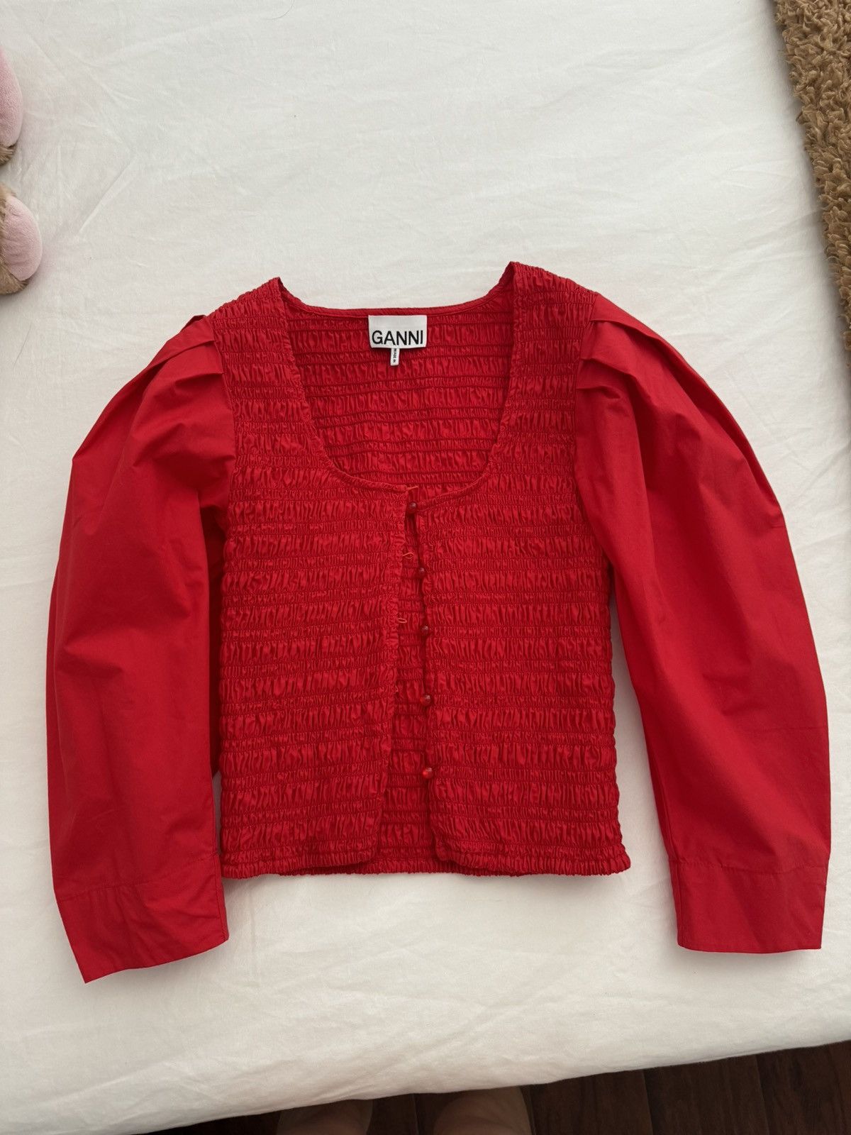 Ganni GANNI Red Smocked Blouse Size S / US 4 / IT 40 - 3 Thumbnail