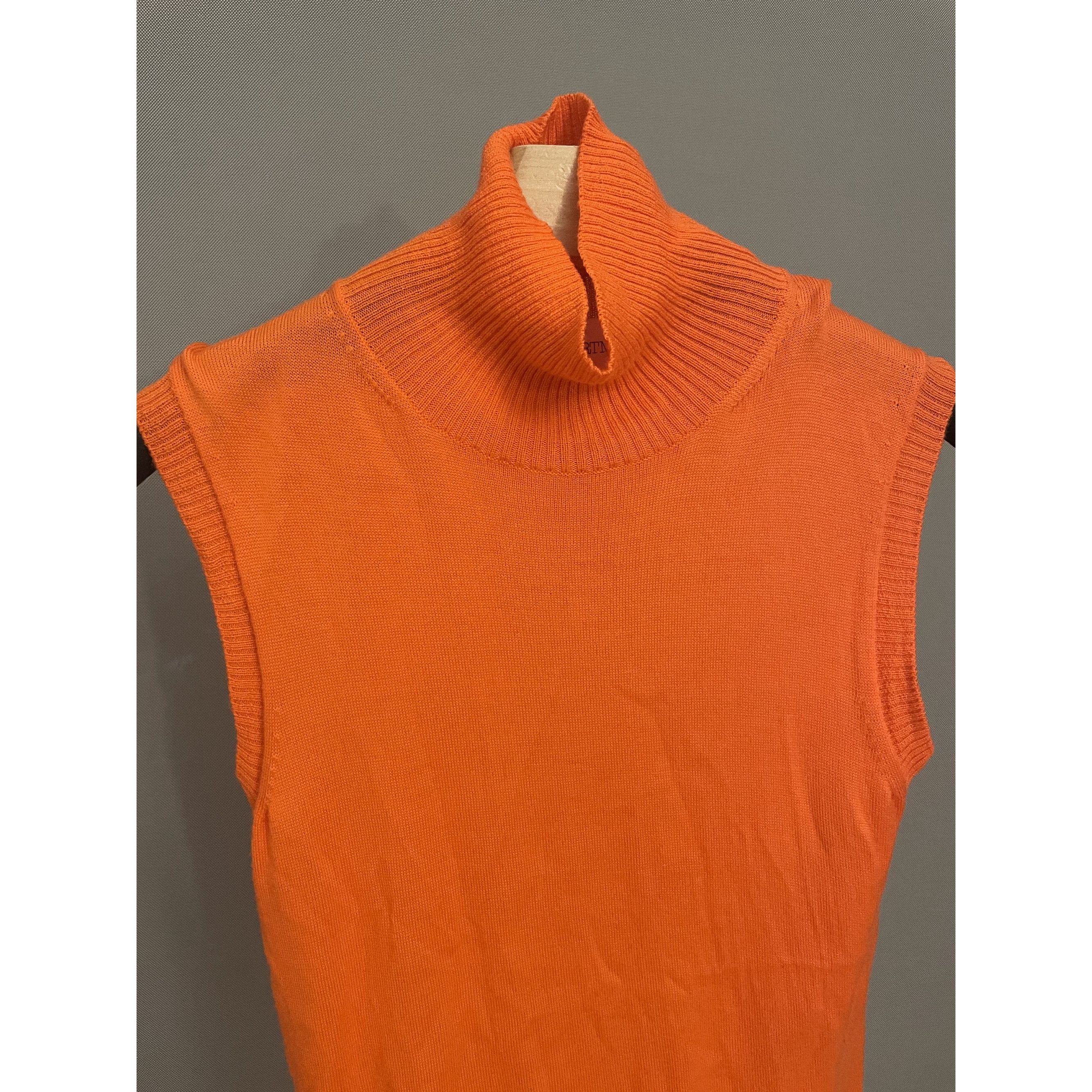Sportmax SPORTMAX Sleeveless Orange Ribbed Turtleneck Sweater Top Wom Size S / US 4 / IT 40 - 6 Thumbnail