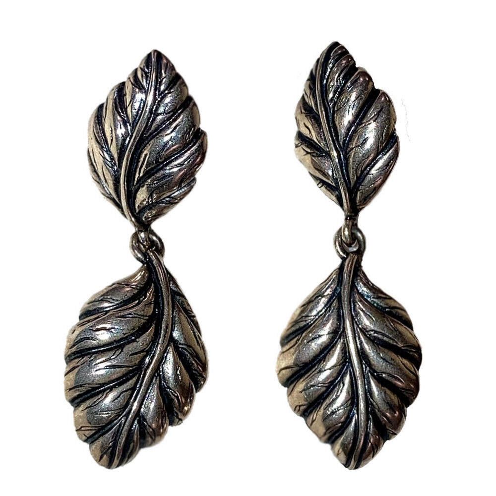 Designer Sterling Silver Realistic Leaf Dangle Earrings Size ONE SIZE - 1 Thumbnail