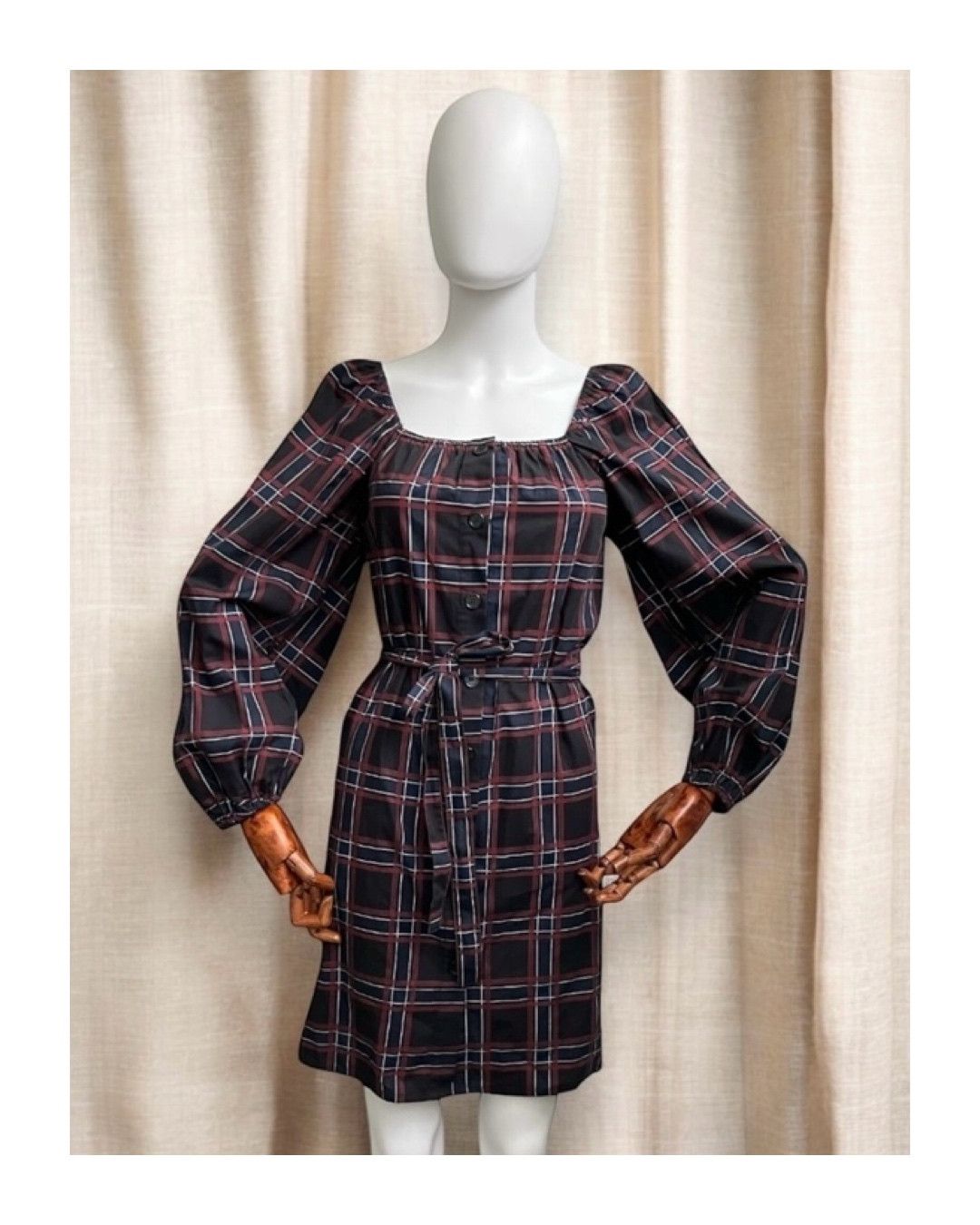 Bruuns Bazaar × Designer Outstanding Bruuns Bazaar 00s Checkered Puff Sleeves Dress Size XS / US 0-2 / IT 36-38 - 6 Thumbnail