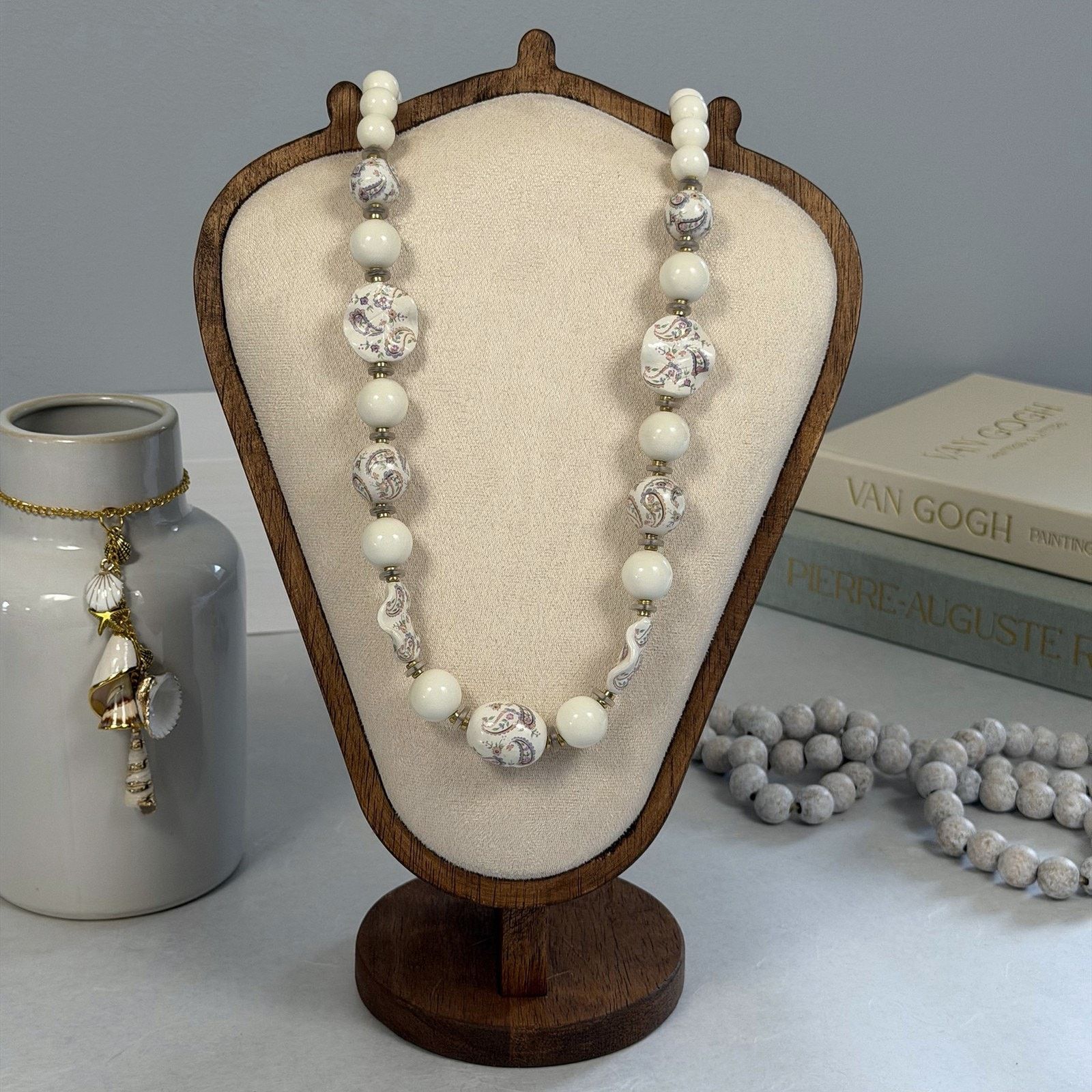Vintage VTG 1980 Pastel Floral Porcelain Necklace White 30" Japan Size ONE SIZE - 2 Thumbnail