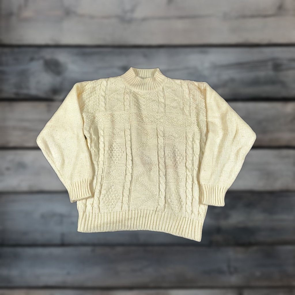 Vintage VINTAGE Boundary Waters Cable Knit Mock Neck Sweater Women's Large Ivory Preppy Lightweight Size L / US 10 / IT 46 - 1 Thumbnail