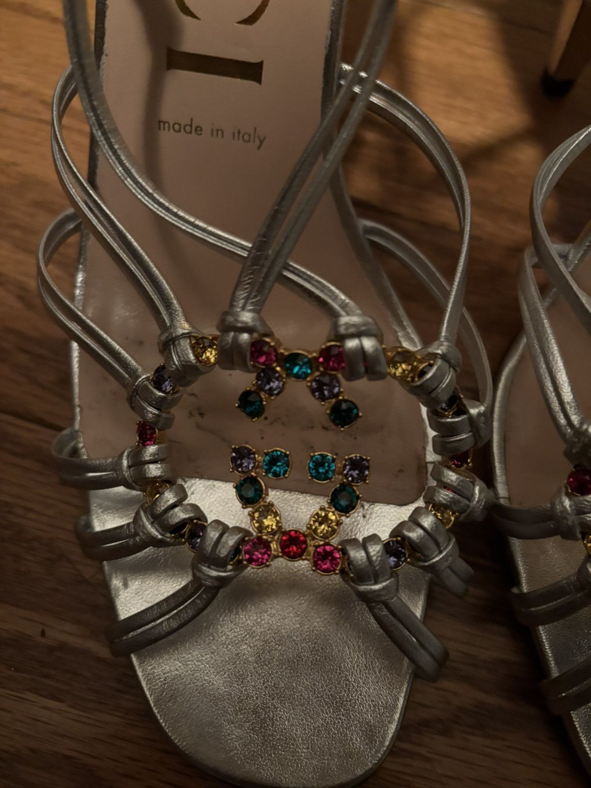 Gucci Gucci Silver Leather Sandal with Multi Colored Jeweled GG Size US 9 / IT 39 - 8 Thumbnail