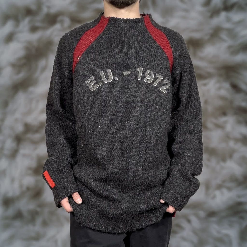 Ecko Unltd. Y2K Ecko Unltd Knit Sweater XL Gray Red Stripe Raglan Hip Hop Pullover Chunky Size US XL / EU 56 / 4 - 1 Thumbnail