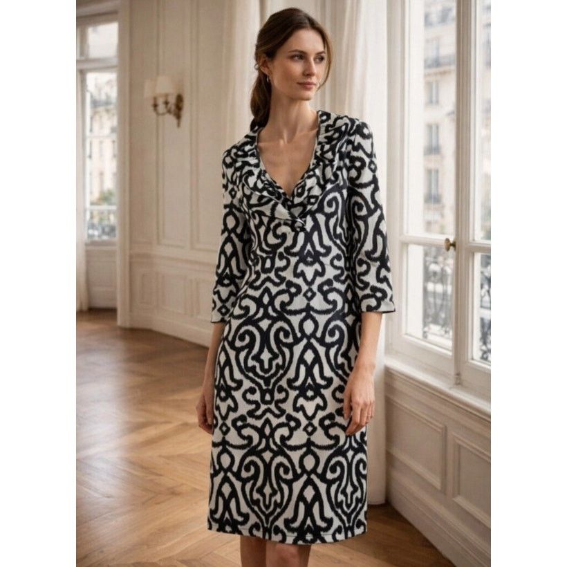 Gretchen Scott GRETCHEN SCOTT Ruffle Neck Casual Shift Arabesque Dress XS Size XS / US 0-2 / IT 36-38 - 1 Thumbnail