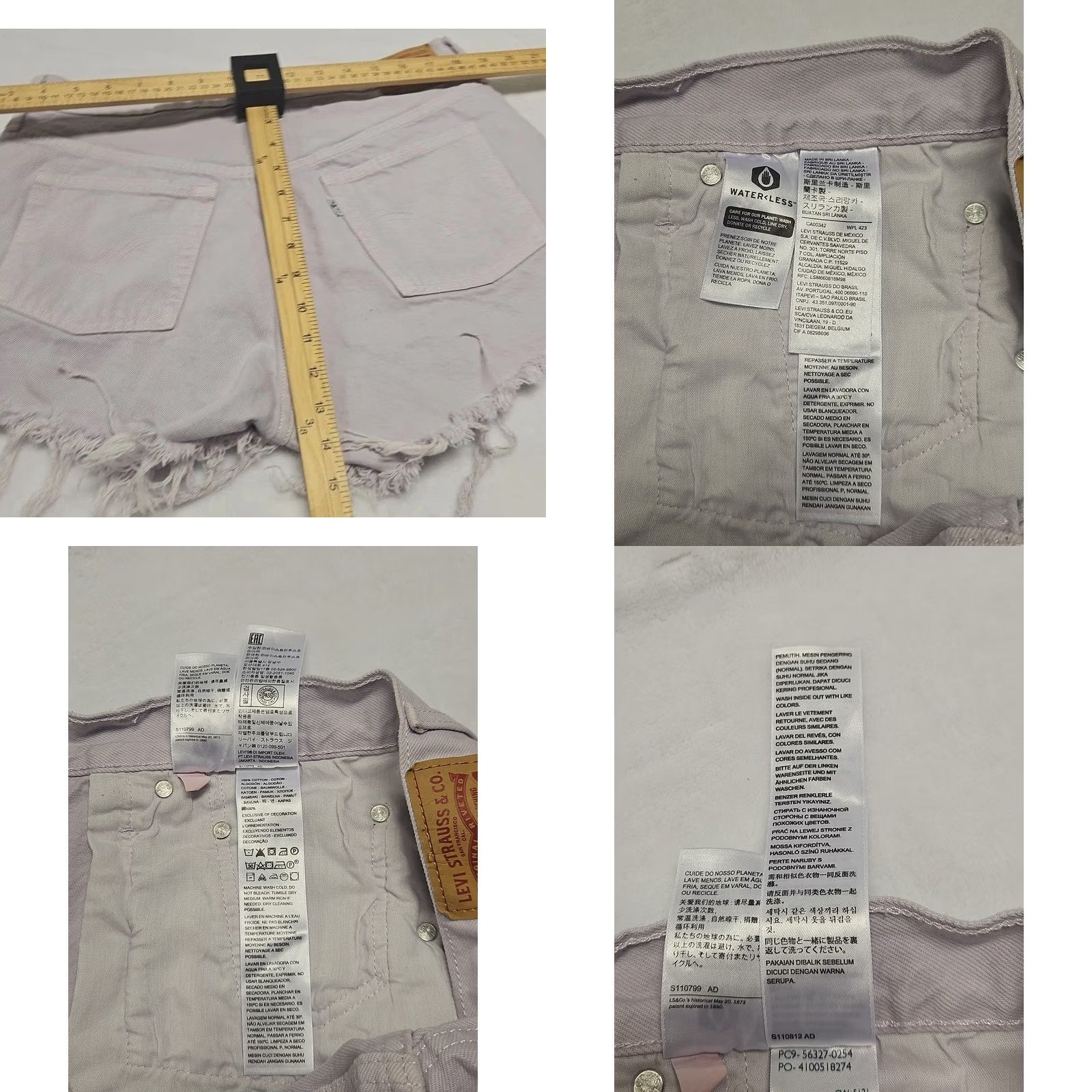 Denime Levi’s 501 Denim Cutoff Shorts Women’s 32 Lilac Raw Hem Distressed Button Fly Size 24" / US 00 / IT 34 - 8 Thumbnail