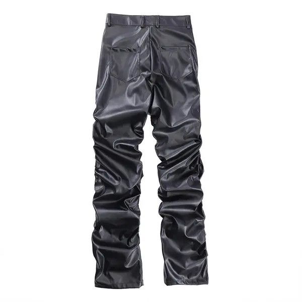 VIBE Loose Ruched Casual Pu Leather Pants Streetwear Punk Rock Size US 32 / EU 48 - 6 Thumbnail