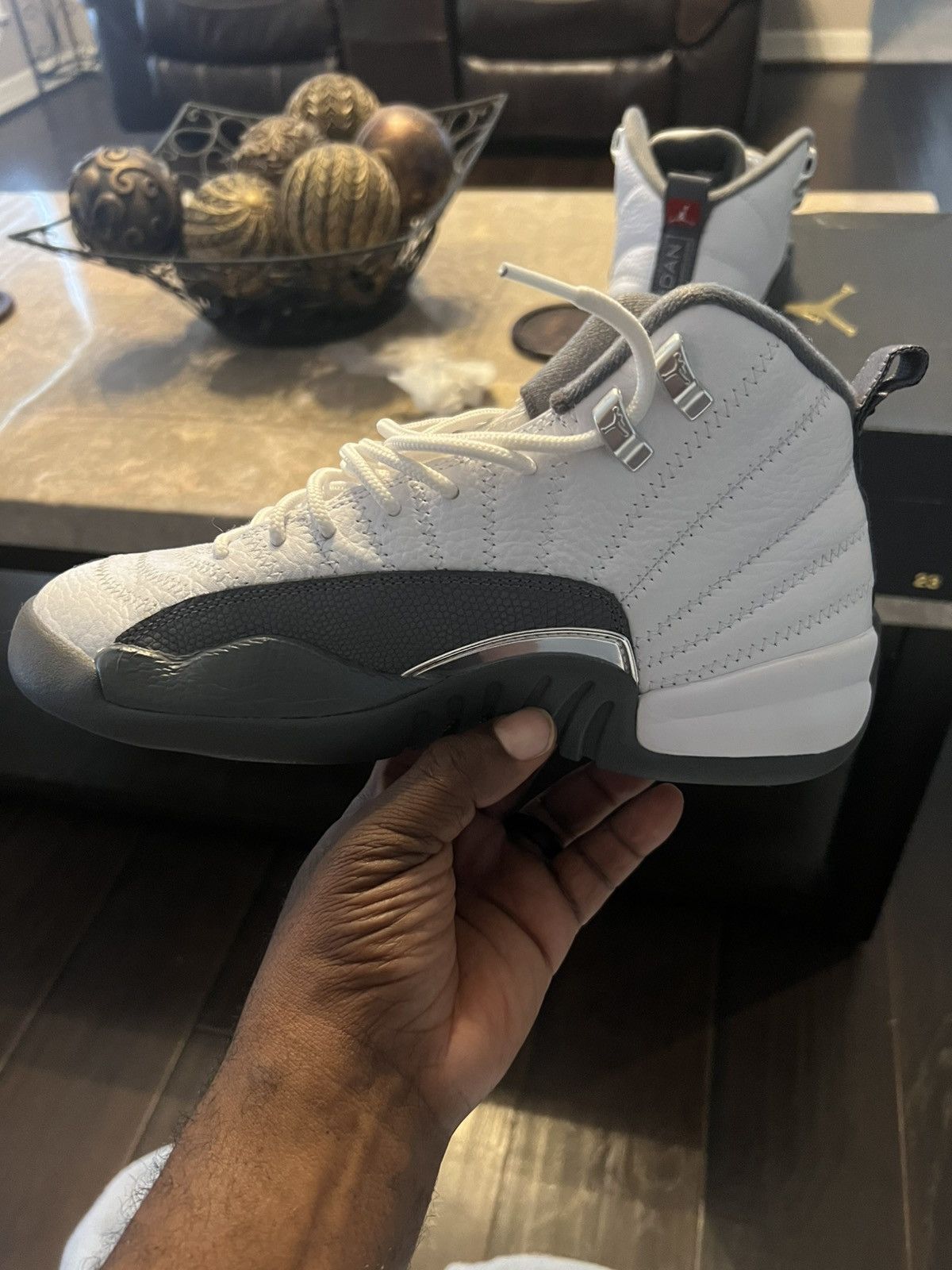 Jordan Brand Jordan 12 White Dark Grey Size US 6.5 / EU 39-40 - 2 Thumbnail