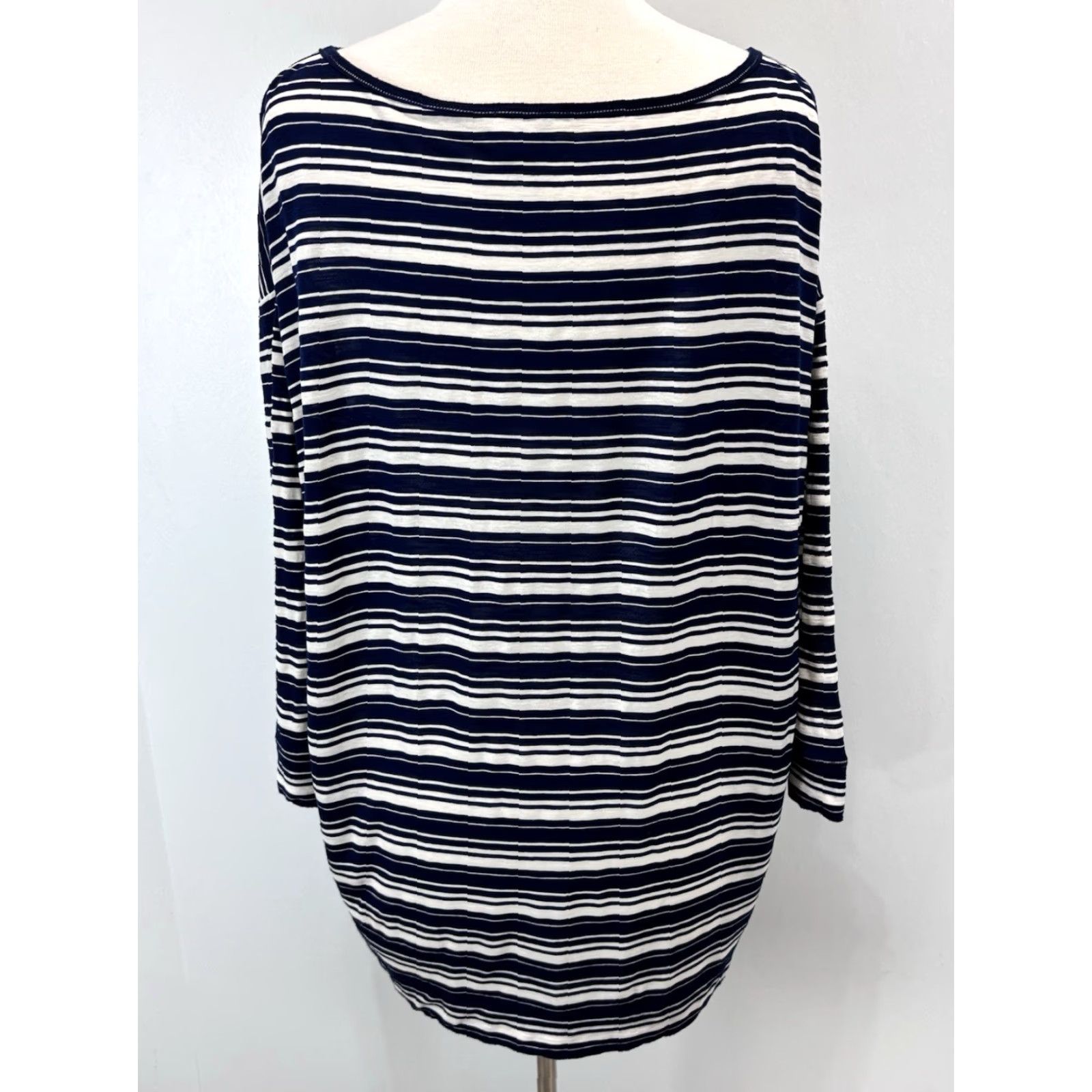 Talbots VINTAGE Talbots Women's Plus Size 2X Casual Shirt Cotton Striped Nautical 3/4 Sleeve Navy Size XXL / US 16-18 / IT 52-54 - 3 Thumbnail