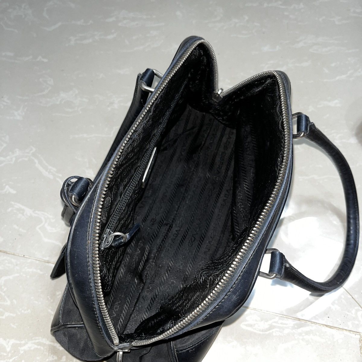 Prada Prada Black Vitello Trimmed Tessuto Bowling Bag Size ONE SIZE - 11 Thumbnail